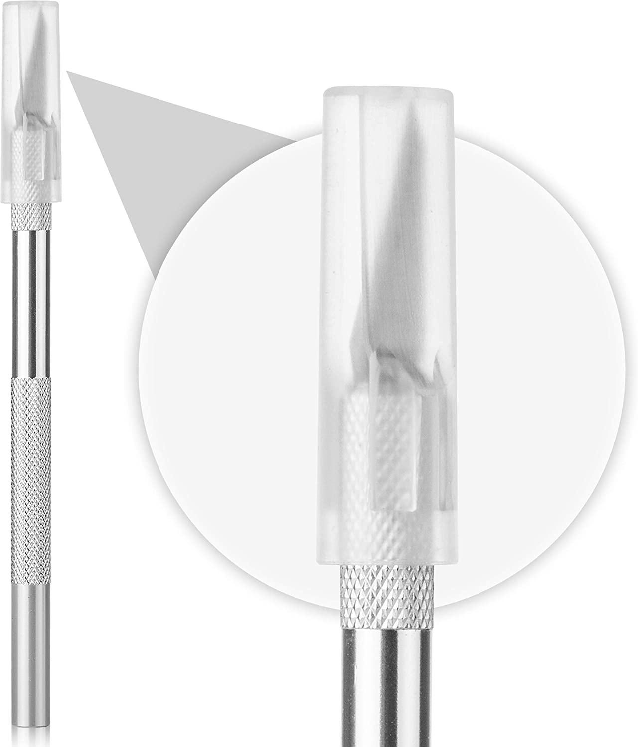 Precision Hobby Knife Kit,10 PCS Stainless Steel Carving Blades with Safety Cap and 2 Handles, Sharp Razor Knives Tool for Carving, Scrapbooking, Sculpture, DIY Art Work Cutting image number 5