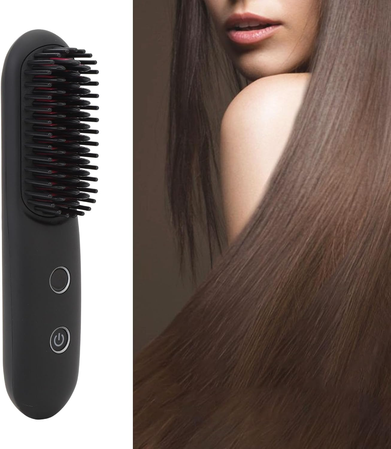 Portable Cordless Hair Straightener Brush with LED Temperature Display, Negative Ion Cordless Hair Straightener Brush with Hair Clip, Type C Cable, Carrying Pouch, Easy to Carry image number 3