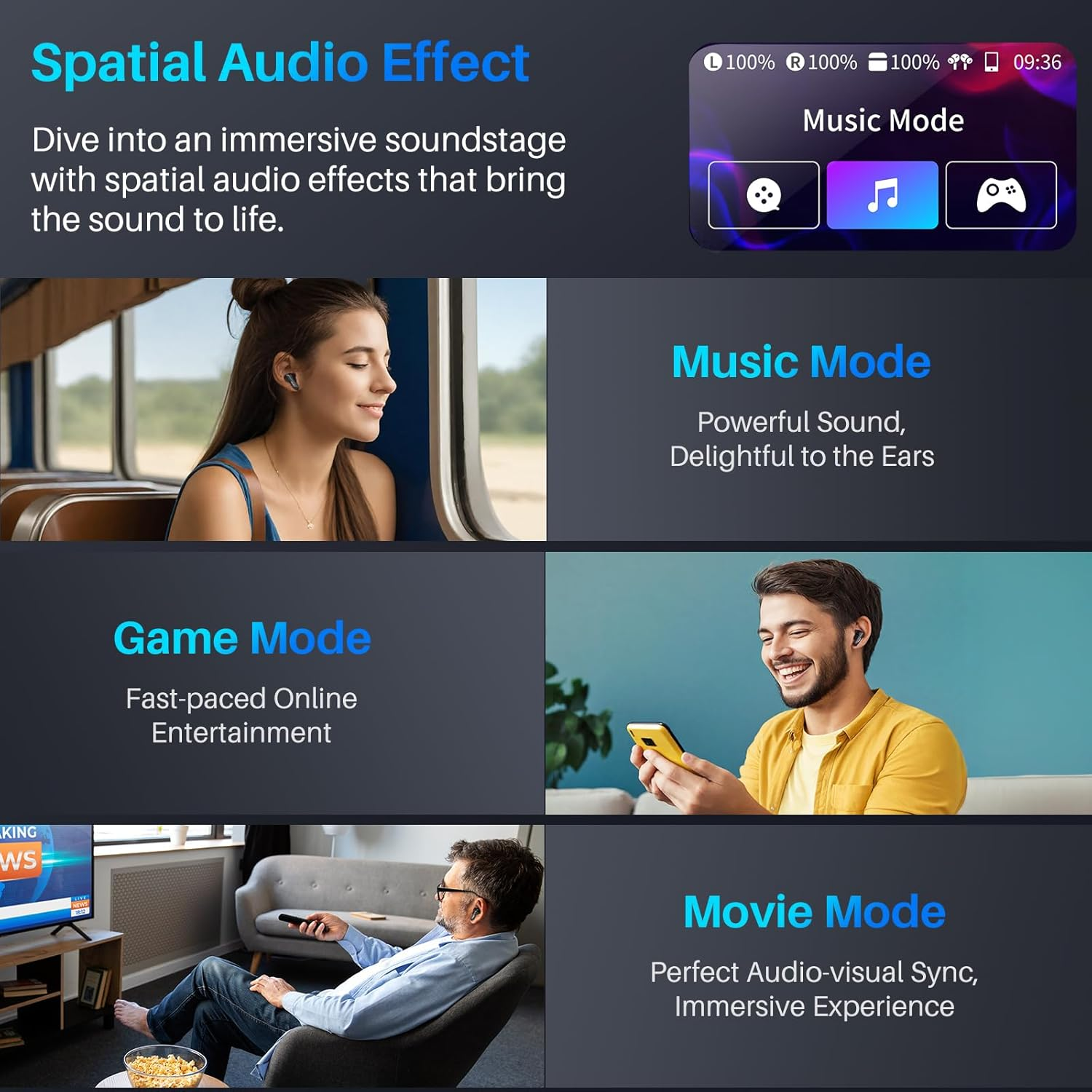 TOZO New Colorpods Wireless Earbuds with Touch Screen Active Noise Cancelling Ear Buds Dual Mic ENC Clear Call Deep Bass in Ear Bluetooth 5.3 Headphone Long Playtime IPX6 Waterproof 32 Eqs via APP image number 1