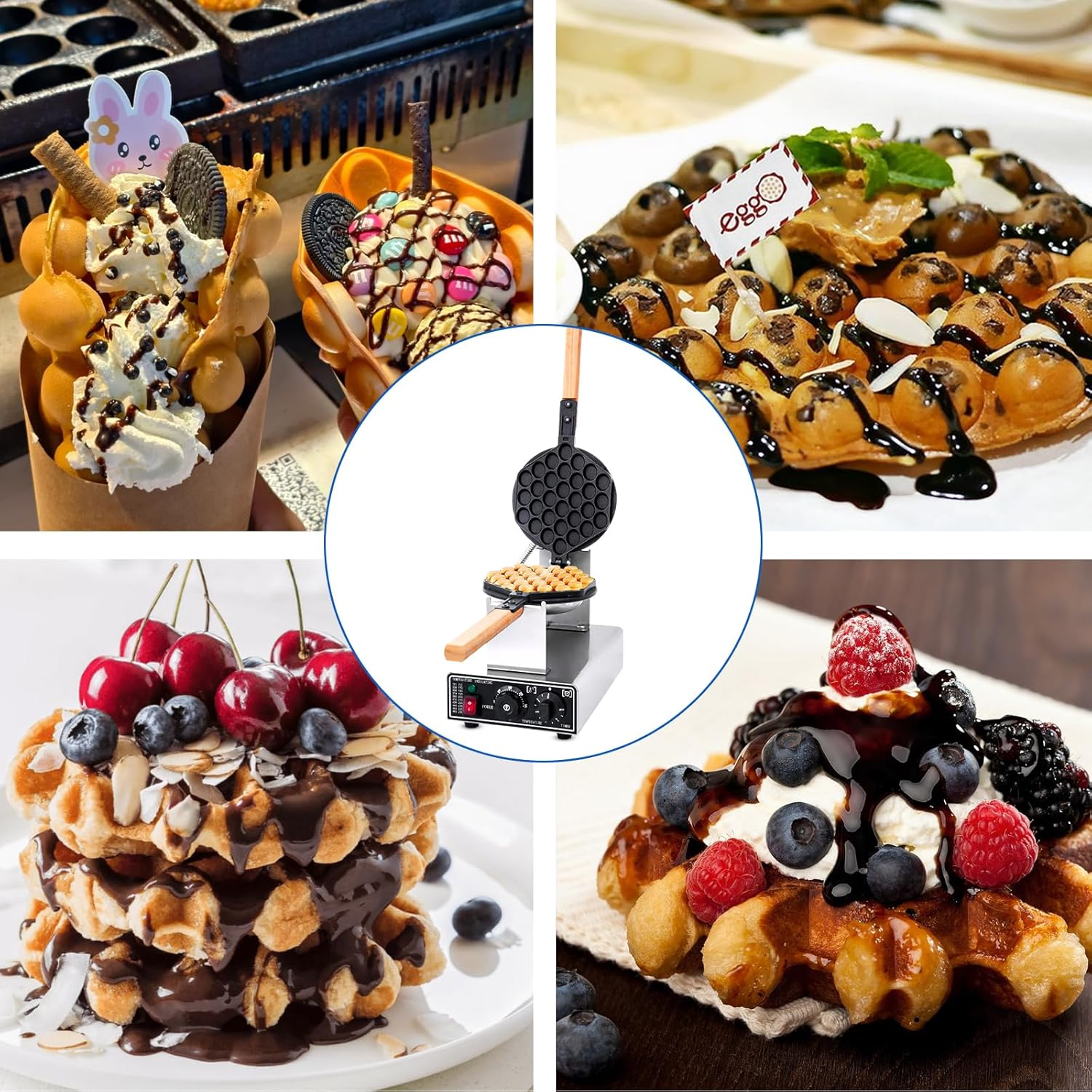 JUMEIYP Commercial Electric Egg Waffle Maker, Bubble Puffle Cake Maker Machine, Non-Stick Pan, 50℃ to 250℃ Temperature and Timer Control, 180&deg; Rotation image number 3