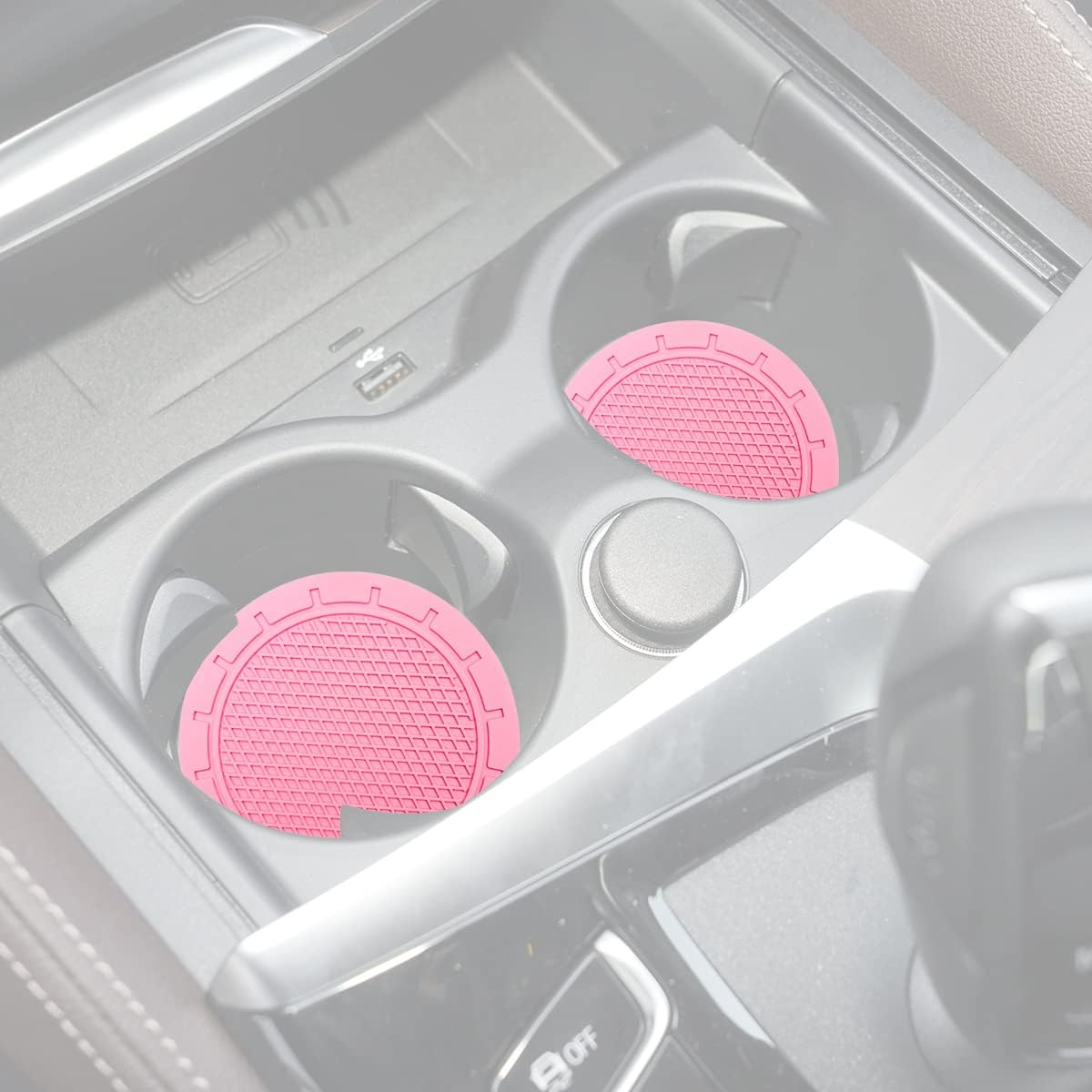 Cup Holder Coaster, 4 Pack 2.75 Inch Diameter PVC Non-Slip Universal Insert, Durable Car Accessory for Most Interiors, Suitable for Women and Men - Pink - Blue image number 7