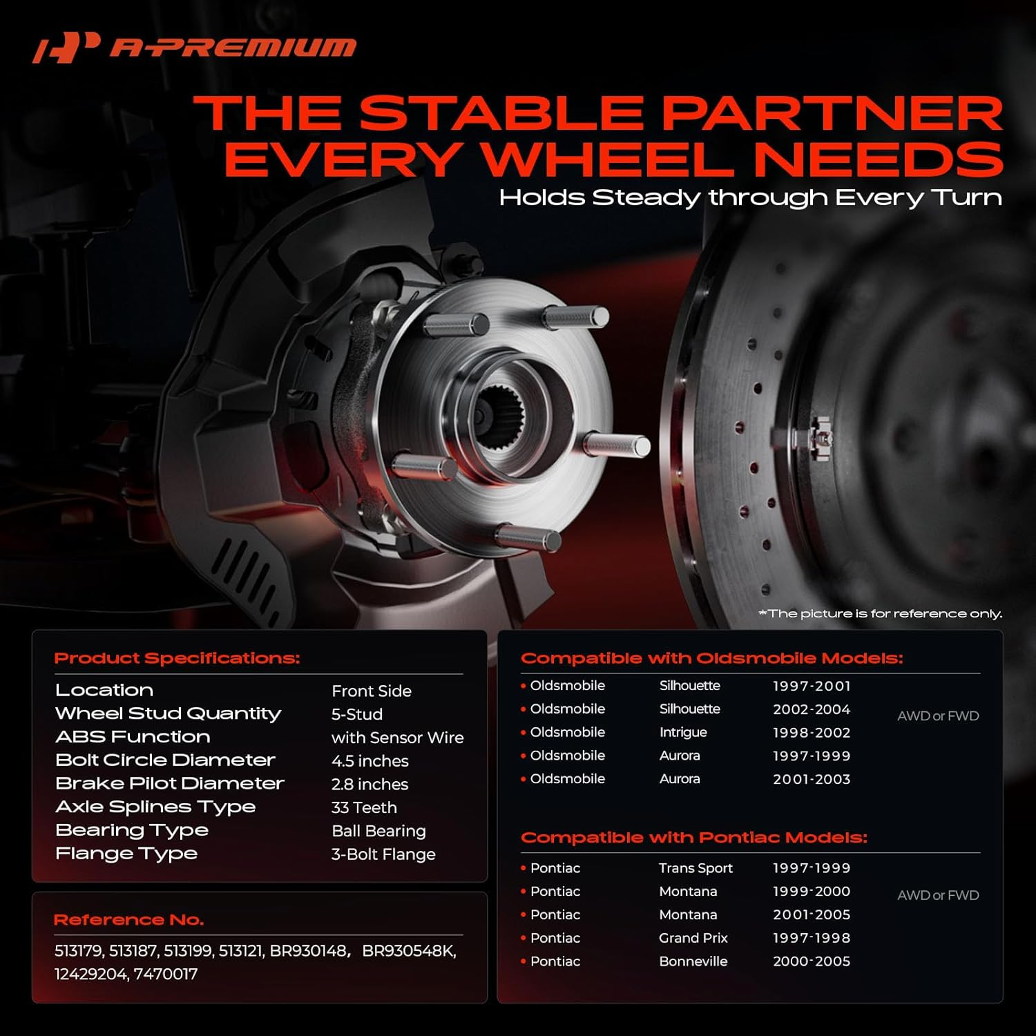 A-Premium Rear Wheel Bearing and Hub Assembly with 5-Lug Compatible with Subaru Forester 2014-2018, Impreza 2012-2021, Crosstrek 2016-2021, XV Crosstrek 2013-2015 image number 3