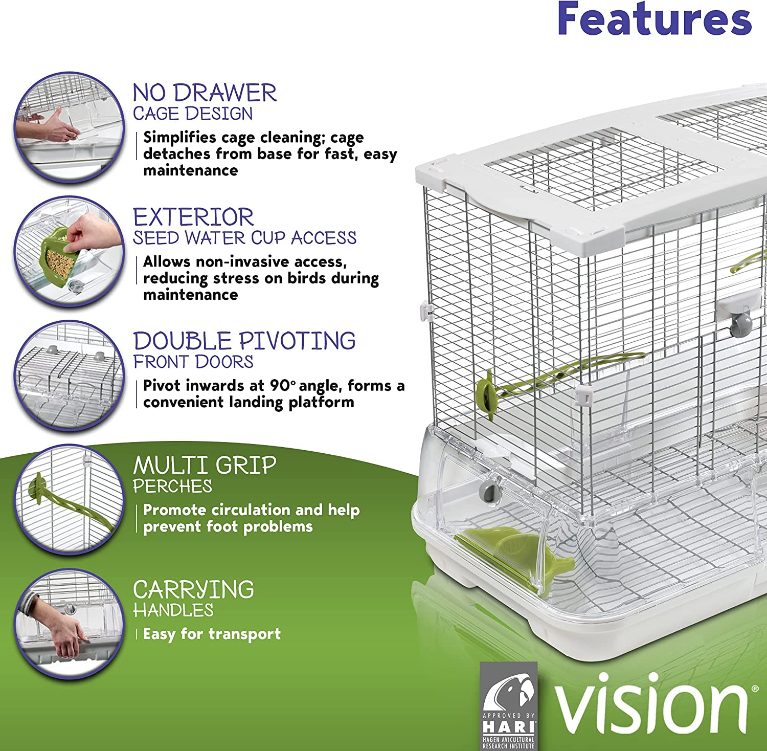 Vision M01 Wire Bird Cage, Bird Home for Parakeets, Finches and Canaries, Medium image number 3