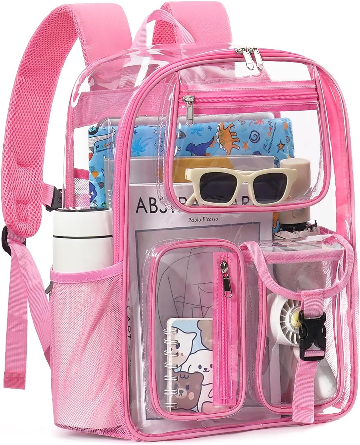 QOECI Heavy Duty Clear Backpack for School, 17 Inch Large Clear Bookbag for Women Men Boys Girls, See through Backpack