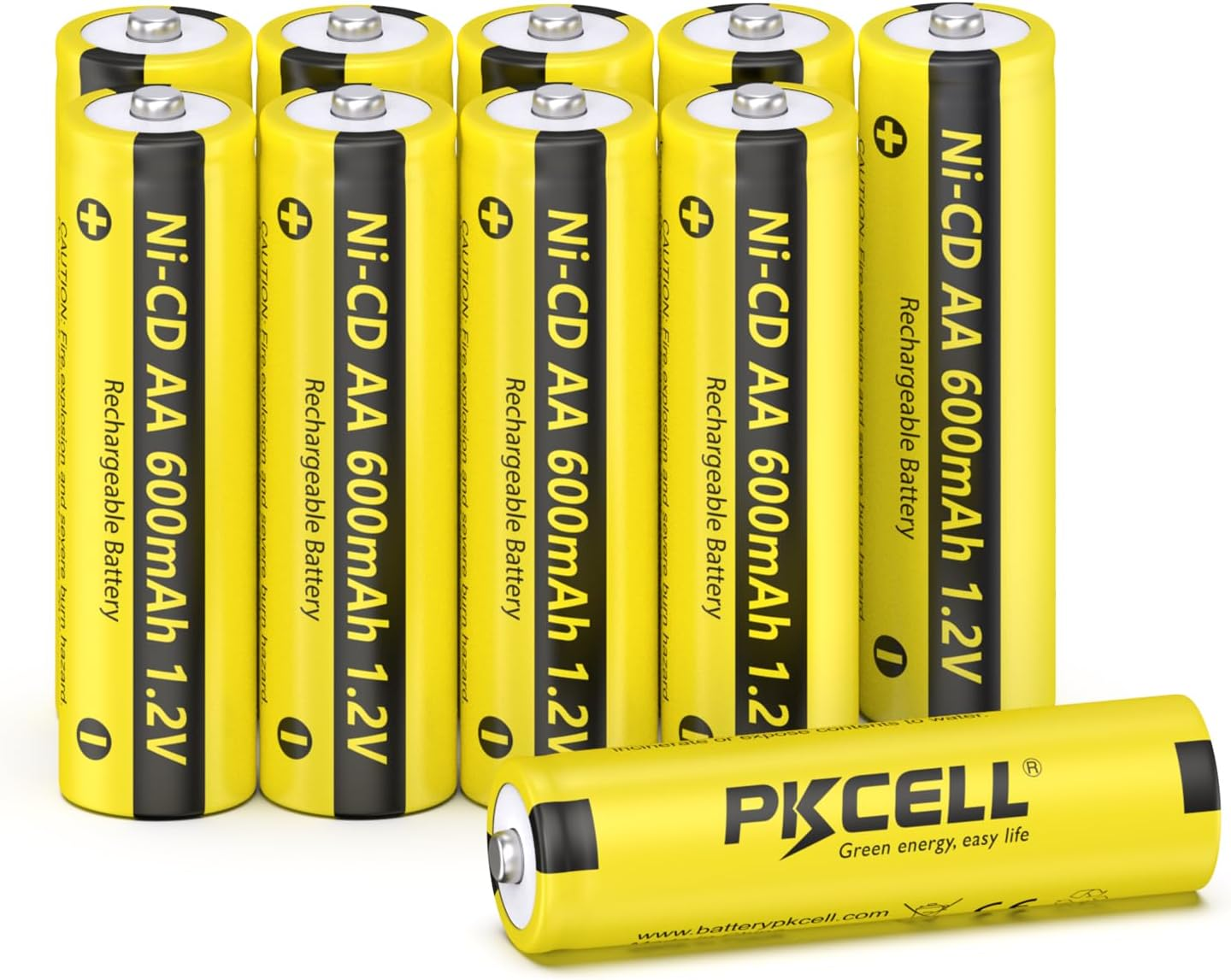 PKCELL Nicad Batteries AA 1.2V Nicad Rechargeable Batteries NICD Aa600Mah,10 Packs image number 6