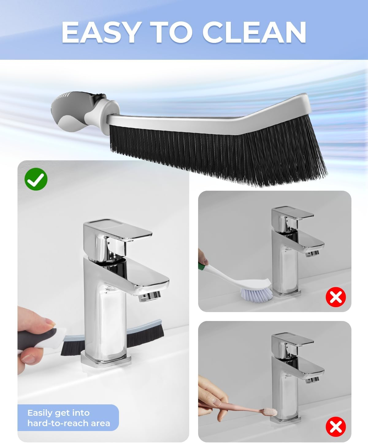 Cleangor Crevice Cleaning Brushes, Scrub Brush for Hard to Reach Small Space, Home Essentials, Cleaning Supplies, Cleaning Tools for Household Use, Bathroom, Shower, Kitchen, Toilet, Window (3, Black) - Black image number 6