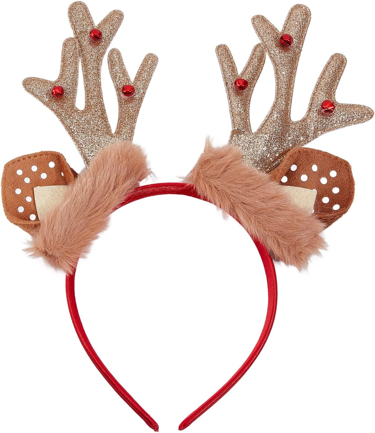 NICENEEDED Reindeer Antlers Headband Cute Plush Christmas Headband with Deer Antlers Halloween Party Cosplay Costume Decorations for Adults image number 1