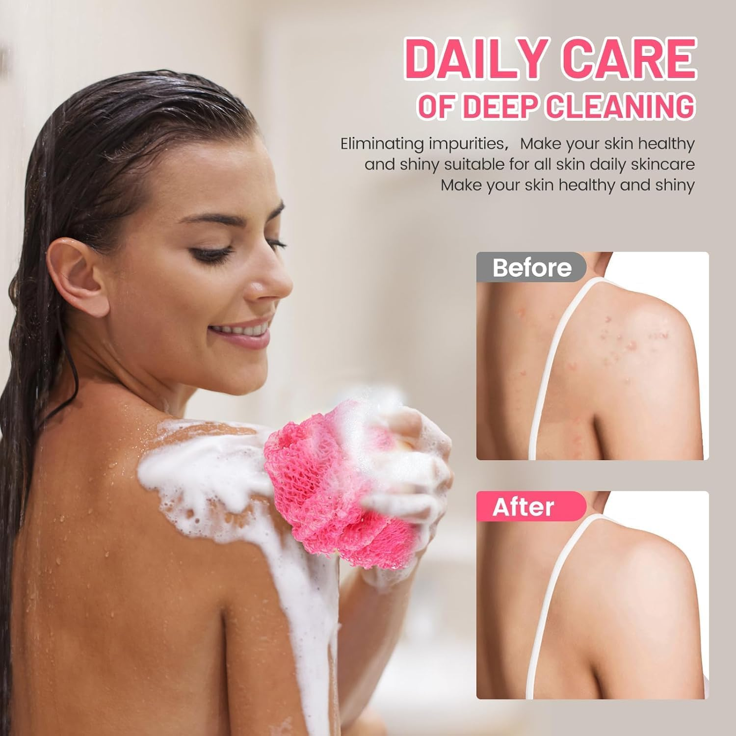 Authentic African Net Sponge with Knots- Long Stretch Exfoliating Sapo Body Scrubber, African Bath Sponge for Back & Feet, Dead Skin Remover, Shower Wash Cloth, 120CM, Pink - Coffee image number 7