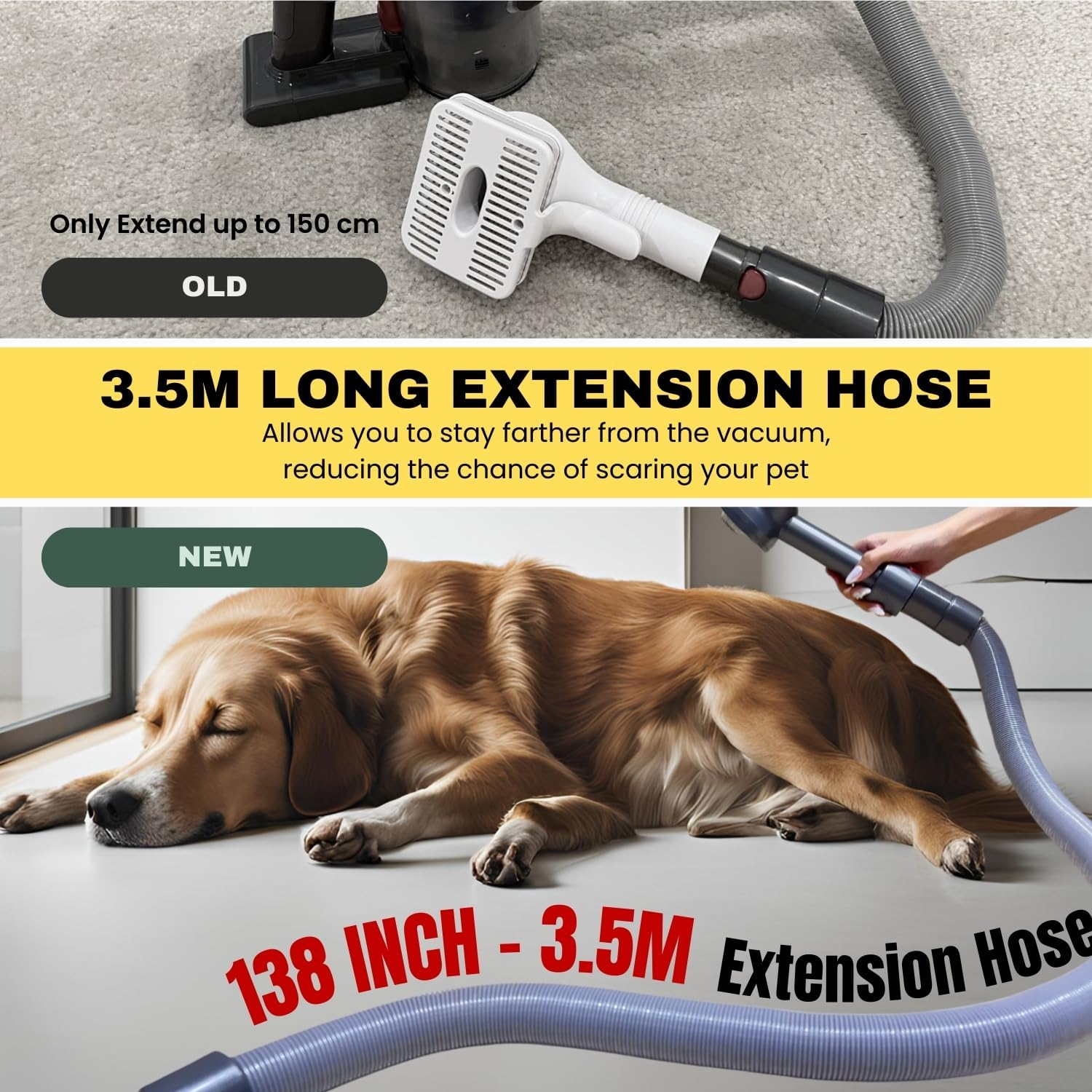 Dog Pet Grooming Brush & Extension Vacuum Hose Compatible with Dyson V11 V10 V8 V7 V6 Vacuum Cleaner with Quick Release Converter Adapter Groom Tool Attachment image number 1