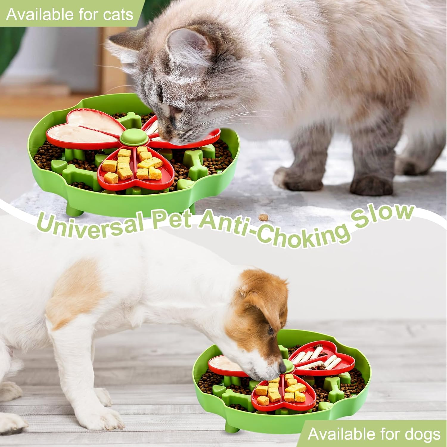 Slow-Eating Dog Bowl, Anti-Choking, Healthy Eating to Promote Digestion, Fun Slow-Eating Bowl, Christmas Green Color, Non-Slip, Rotatable and Removable, Suitable for Small and Medium-Sized Dogs