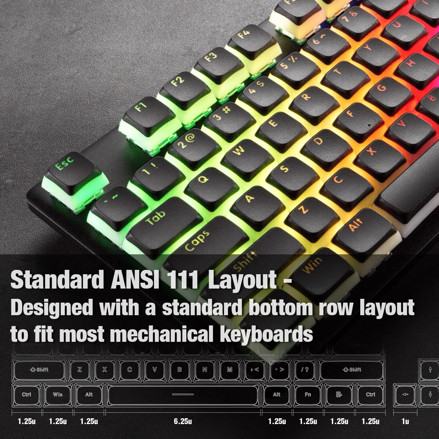 Gunmjo Golf Pudding PBT Doubleshot Keycaps for Gaming Keyboard with Cherry MX Switches, Spherical PBT Keycaps for Backlit Mechanical Keyboard, OEM Profile 111 Keys with 6.25U Space Bar, Black Color - White image number 4