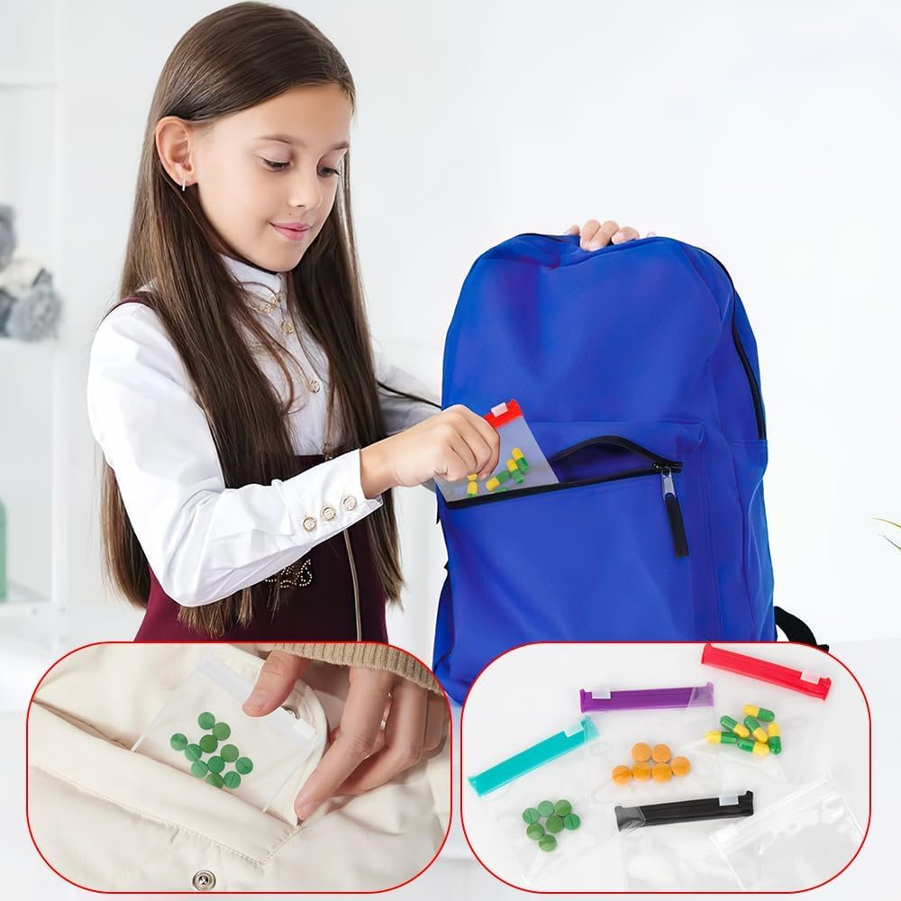 Pill Pouch Bags,48Pcs White Reusable Pill Storage Pouch Bags,Zipper Slide Lock Transparent Travel Medicine Organizer Storage Pouches for Vitamins,Supplements,Medications,Jewelry,Crafts,Small Objects - Red image number 5