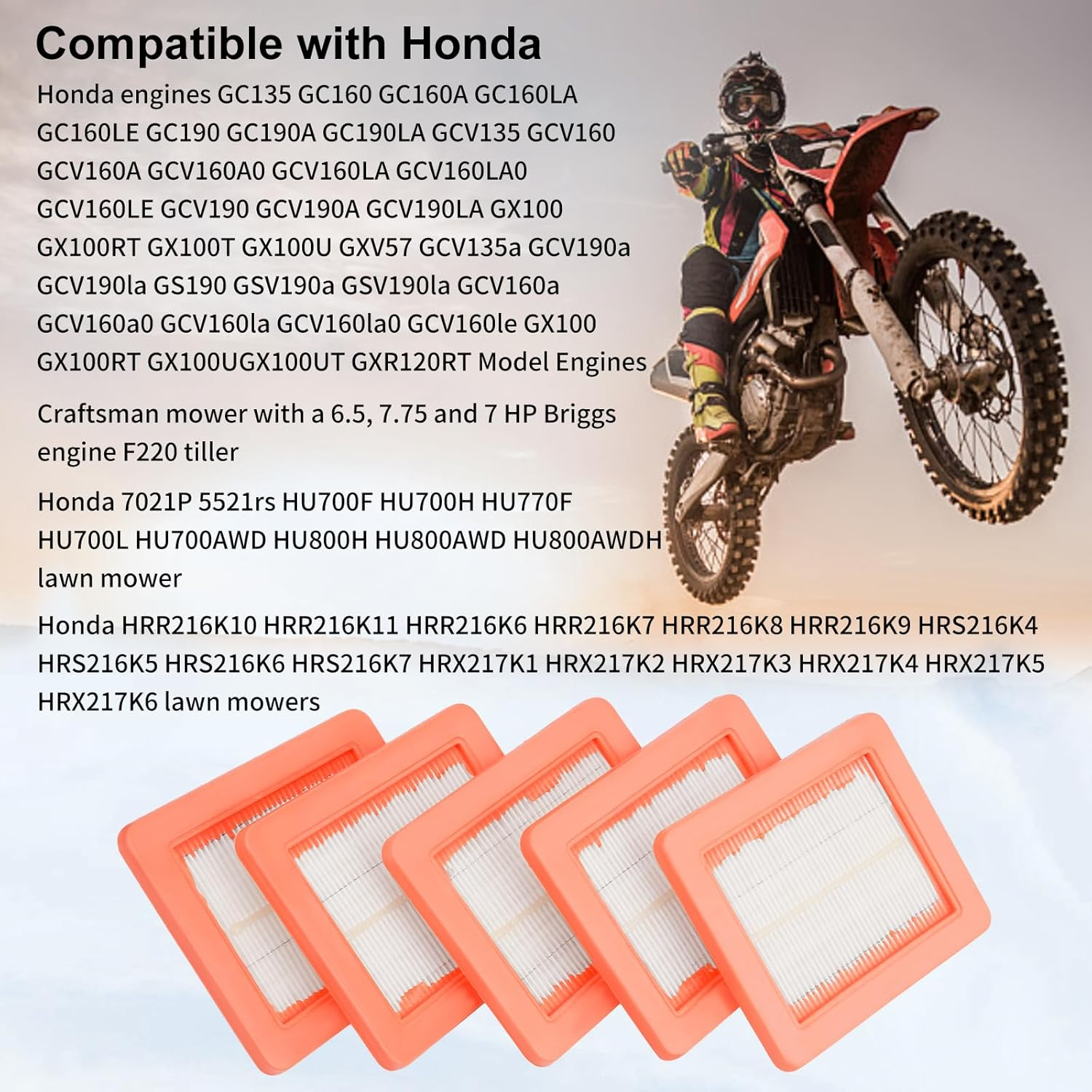 5 PCS 17211-ZL8-003 17211-ZL8-023 17211-Z8B-901 17211-ZE8-000 Air Filter Compatible with Honda Engines GC135 GC160 GC190 GCV135 GCV160, Lawn Mower Engines HRR2169PKA HRR216K9PKAA HRR216K9VKAA image number 6