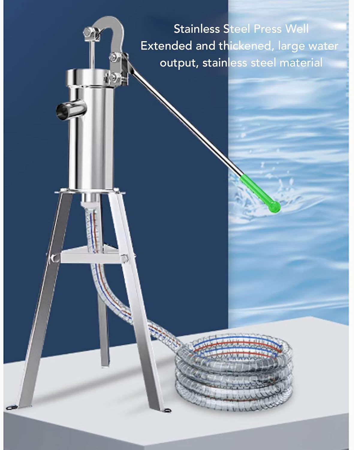 Stainless Steel Hand Well Pump for Yard Garden, Hand Manual Well Pump with Stand 8M Suction Lift for Home Courtyard image number 1