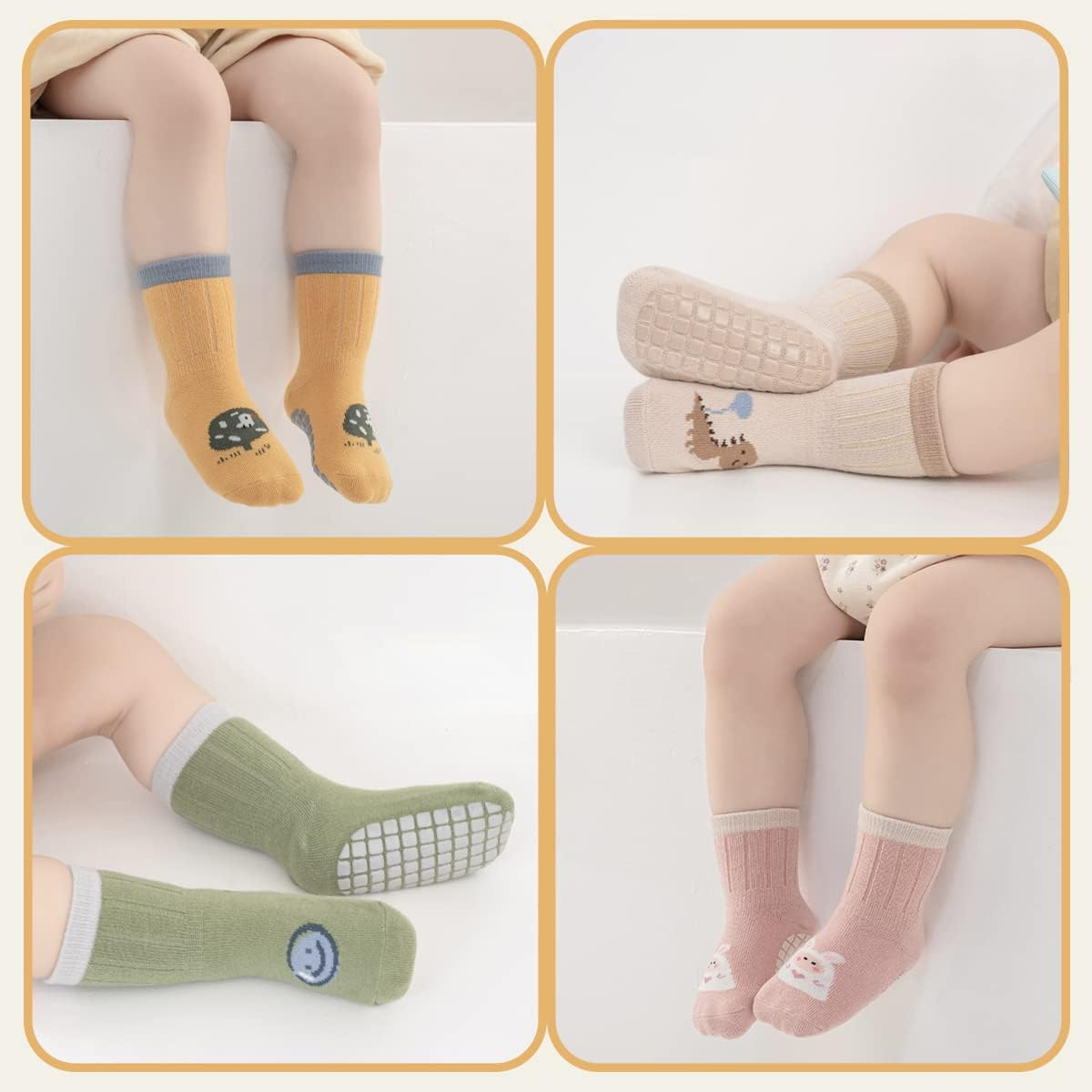 6 Pairs Baby Non Slip Toddler Socks, Soft Cotton Crew Socks for 0-1/1-3/3-5/ Years Old Boys Girls Kids Children Breathable Infant Ankle Socks with Grips for Baby Boy Girl Unisex image number 2