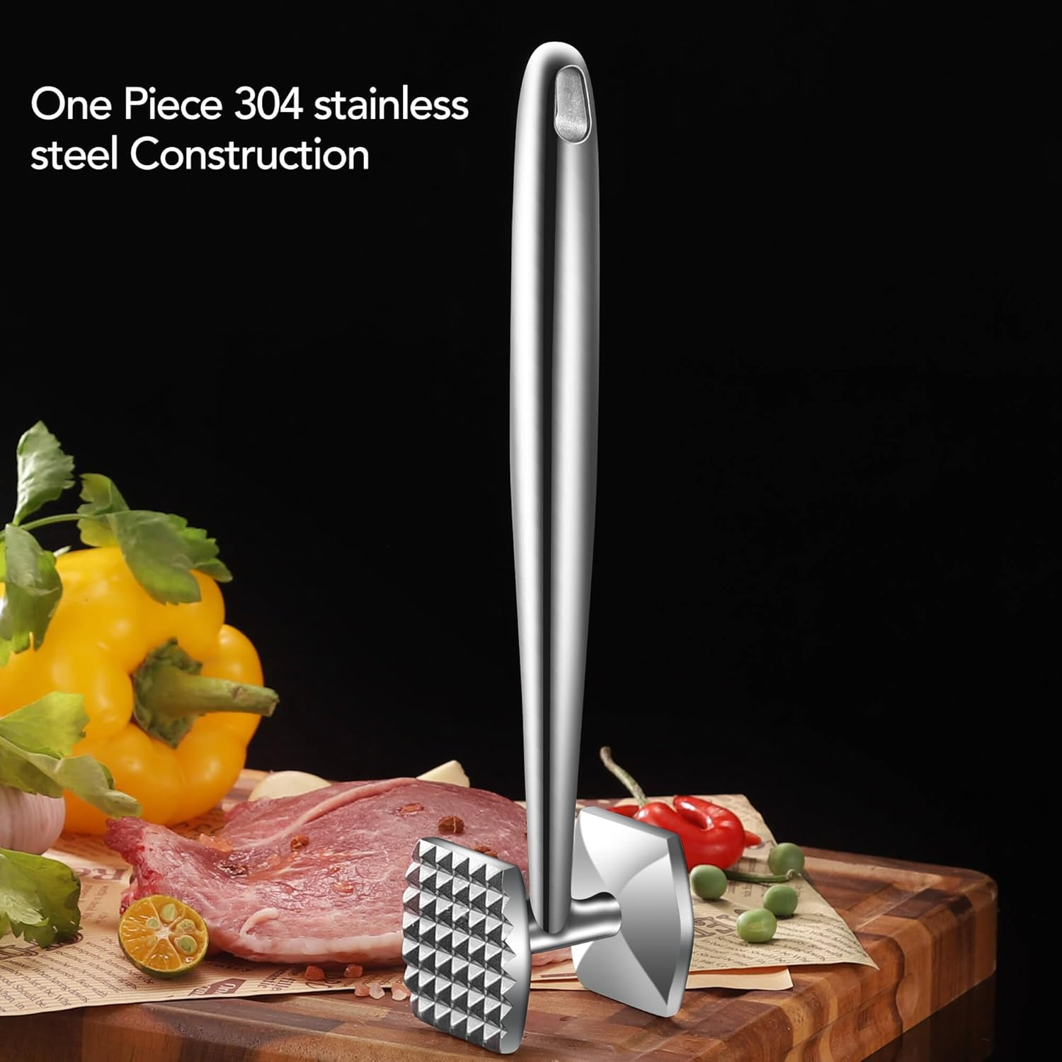 Aliglow Meat Tenderizer 304 Stainless Steel Meat Hammer/Mallet Tool/Pounder for Tenderizing and Pounding Steak, Beef and Poultry. Solid Metal Construction image number 5