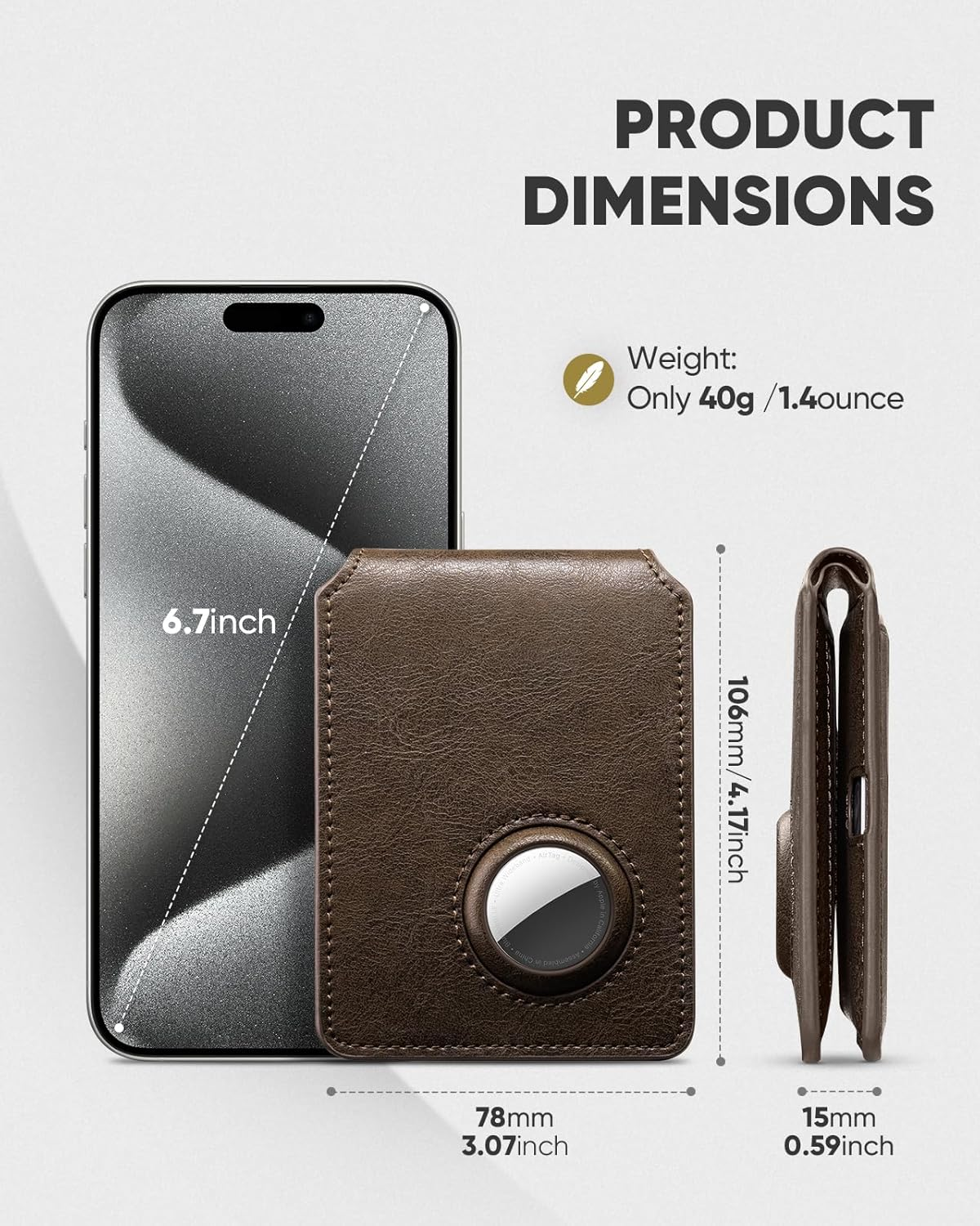 VULKIT Aussie Men'S Ultra-Slim Airtag Card Wallet (1.5Cm), RFID Blocking Leather Bifold with ID Window, Front Pocket Design & Anti-Loss Tracking for Everyday Carry & Travel, Coffee - Coffee image number 2