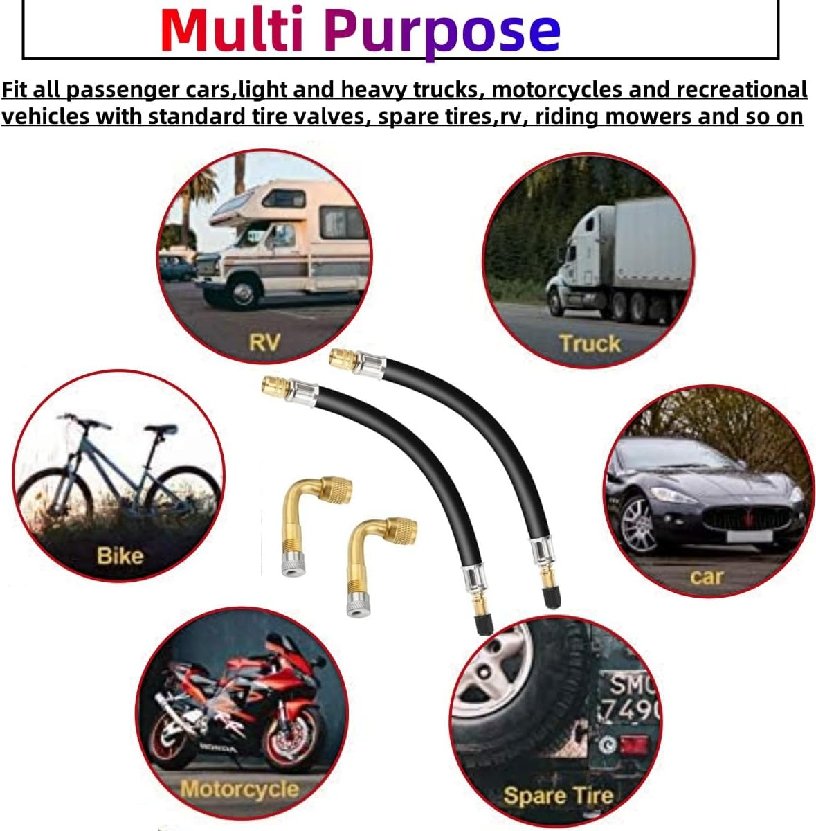 Two Flexible Stem Extenders 160Mm and Two 90 Degree Brass Tire Stem Extension Adapters, Tire Valve Extension Adapters for Bicycles, Motorcycles and Cars image number 2