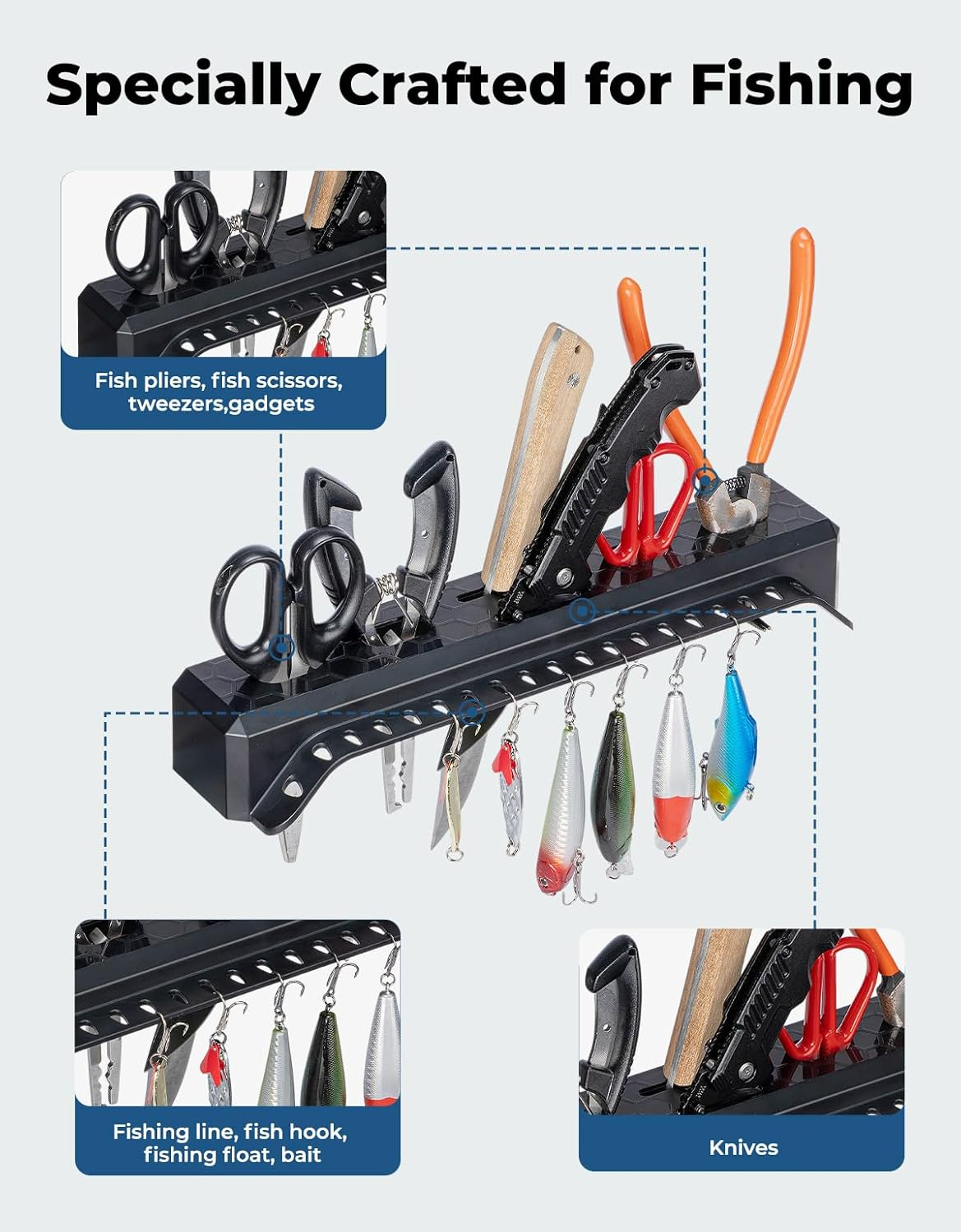 KEMIMOTO Fishing Tool Organizer, ABS Plastic, Boat Caddy, Black, Small, Fishing Rack image number 1