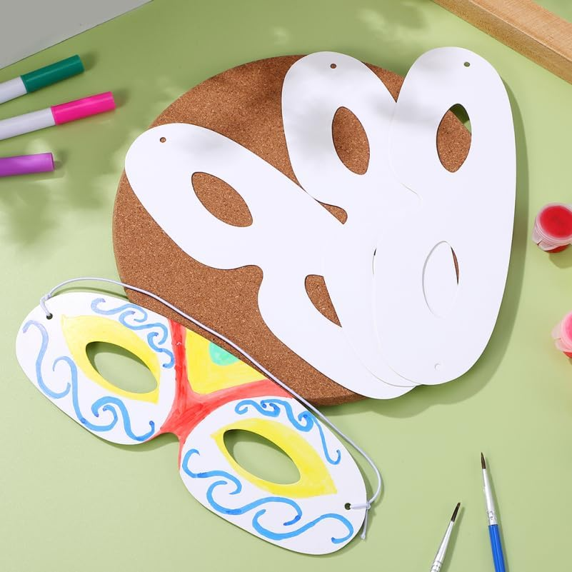 Toddmomy 120Pcs White Paper Craft Masks with Elastic Ropes for DIY Decoration for Halloween Mardi Gras Costume Parties and School Events and Comfortable Fit image number 2