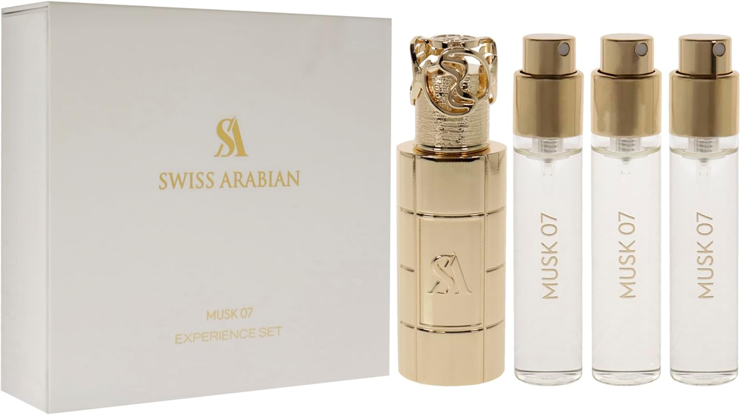 Swiss Arabian Musk 07 for Unisex 4 Pc Mini Gift Set 3 X 1Oz Perfume Spray, Metal Case