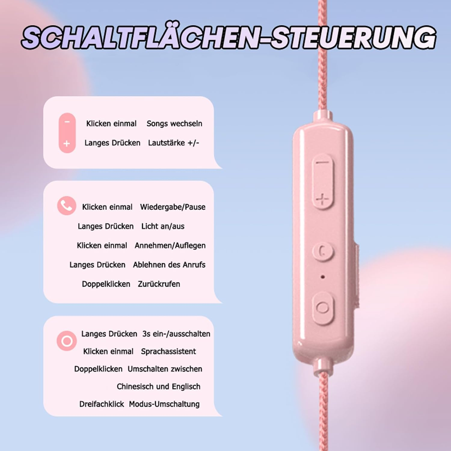 Xmenha Bluetooth Headphones Children'S In-Ear Wireless with Neckband for School Boys Girls Children'S Headphones Wireless Earbuds Headphones Wireless Earphones with Cable for Ipad Kindle Mobile Phone - Pink image number 5