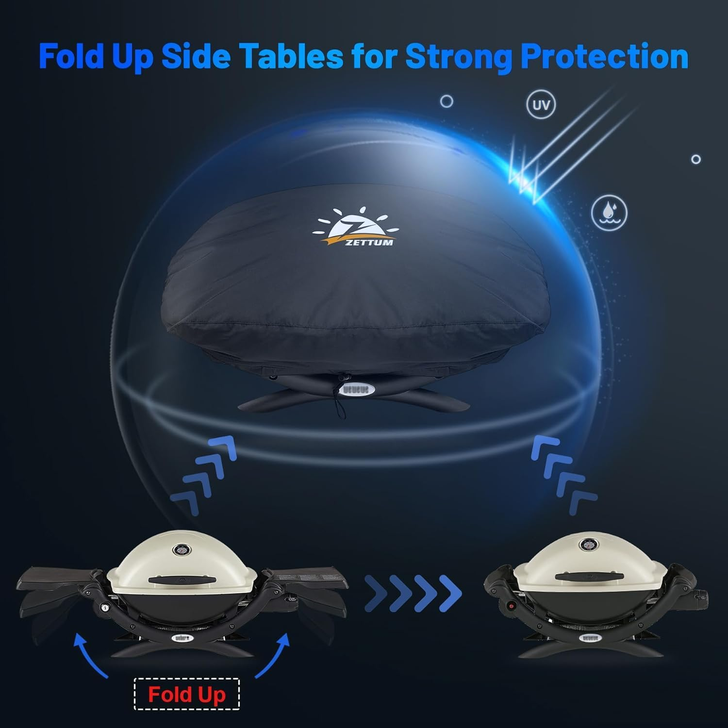 Zettum Grill Cover for Weber Q Series - 7111 BBQ Cover for Weber Q2000 and Q200 Series Gas Grill Heavy Duty & Waterproof, for Q2200, Q2000, Q2400, Q200, Q220 and More (83 L X 49 W X 38 H Cm)