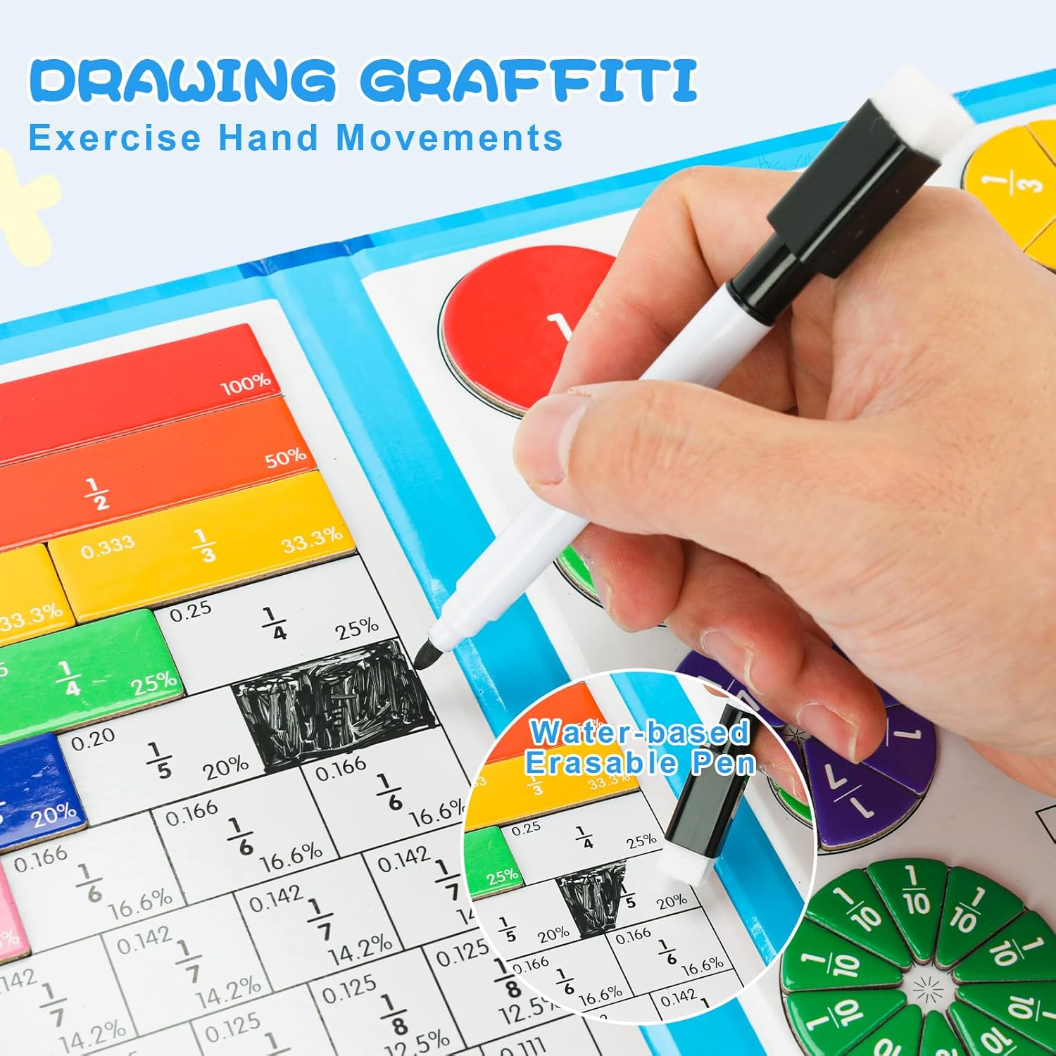 Magnetic Fraction Educational Puzzle, 110 Pcs Magnetic Fraction Puzzle for Kids, Math Manipulatives for Elementary School, Montessori Fraction Manipulatives Learning Toys for Kids image number 4