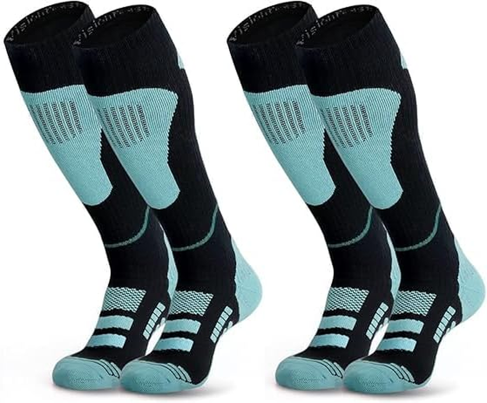 BLAZDEVE 2Pairs Ski Socks for Women Men, Thermal Knee High Snowboarding Skiing Socks, Breathable Compression Socks for Hiking, Snowboarding