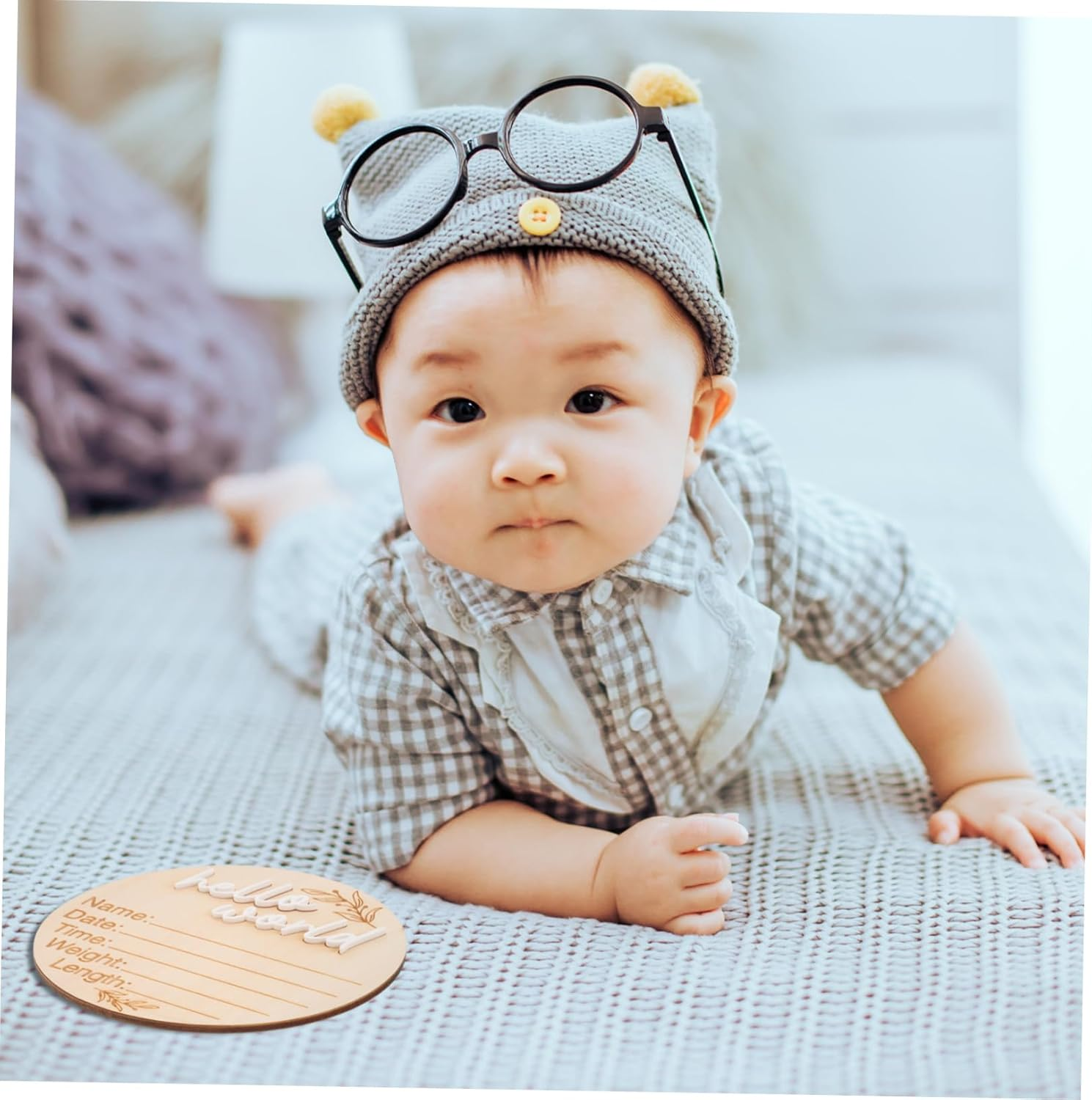 2Pcs Newborn Birth Announcement Wooden Milestone Discs Sign for Babies for Nursery Decor and Baby Photos image number 1