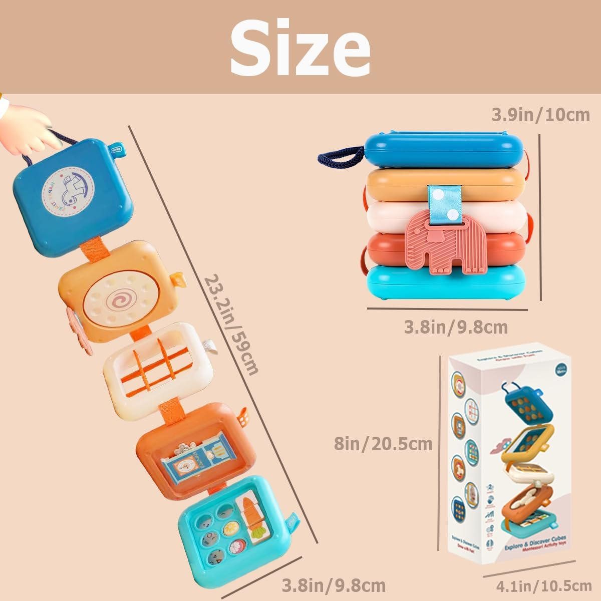 Baby Montessori Busy Activity Cube Board Toys for 1 Year Toddler, 8 in 1 Early Educational Learning Travel Cube for Plane ＆ Car, Sensory Toy for Boys Girls image number 1