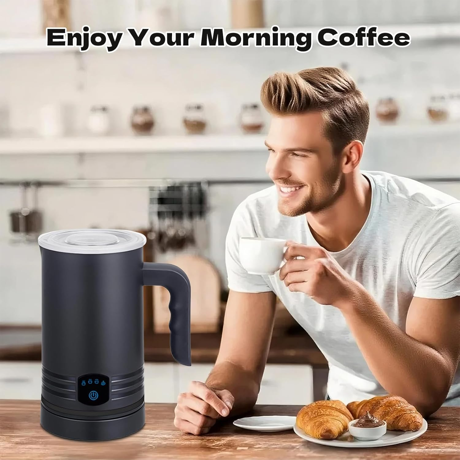 Stylora 4-In-1 Milk Frother, 430Ml Milk Warmer and Frother, 400W Black Electric Warm and Cold Foam Frother, Automatic Secura Milk Warmer for Coffee, Latte, Cappuccino, Macchiato, Chocolate image number 2