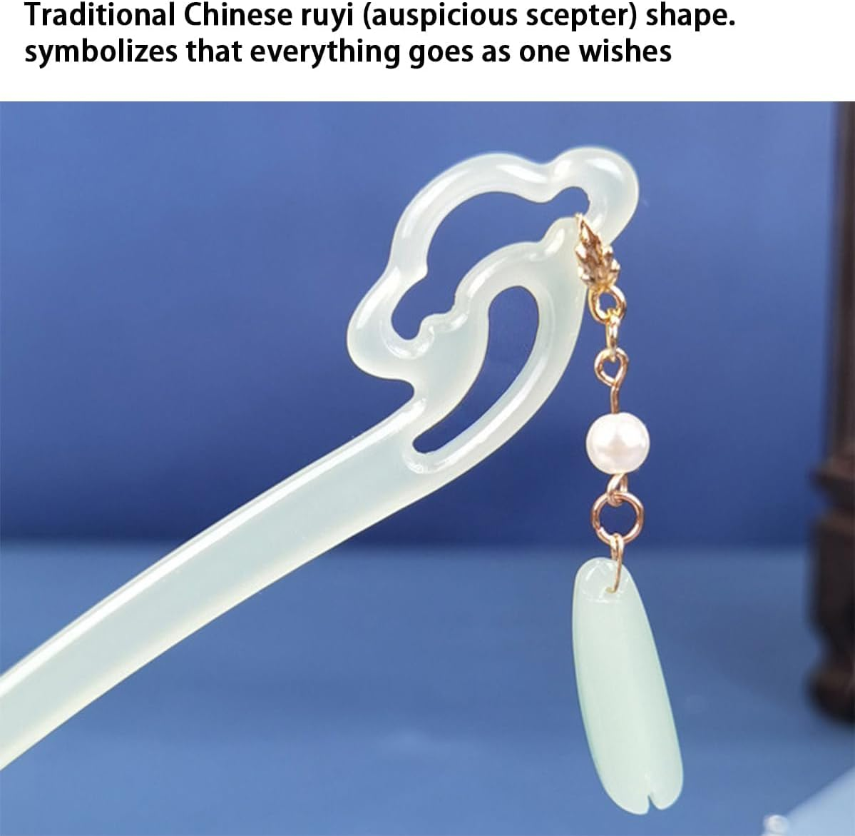 1 Pc Elegant Chinese Acetate Jade Hair Sticks for Long Hair,Hair Fork with Tassel Flower Pendent,Simple Hairpins for Cheongsam Braided Hairpins image number 2