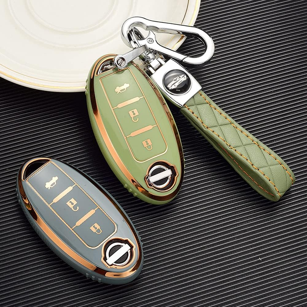 Ontto Car Key Fob Cover Fit for Nissan 350Z Qashqai J10 J11 X-Trail T31 T32 Kicks Tiida Pathfinder Murano Note Juke Key Case TPU Silicone Key Shell Key Holder Keychain Accessories Gray B