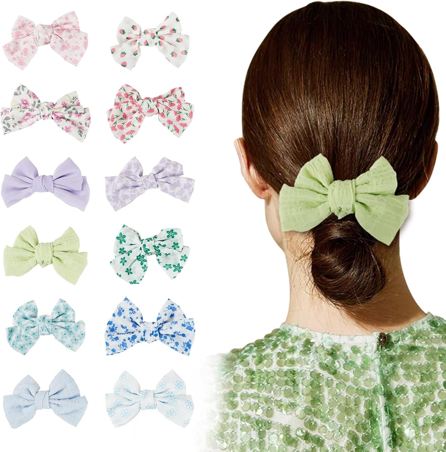 Cheriswelry 12Pcs Alligator Bow Barrettes 12 Colors Flower Strawberry Pattern Bowknot Barrettes Ribbon Bow Hair Clips for Women and Girls Decorative Accessory image number 4