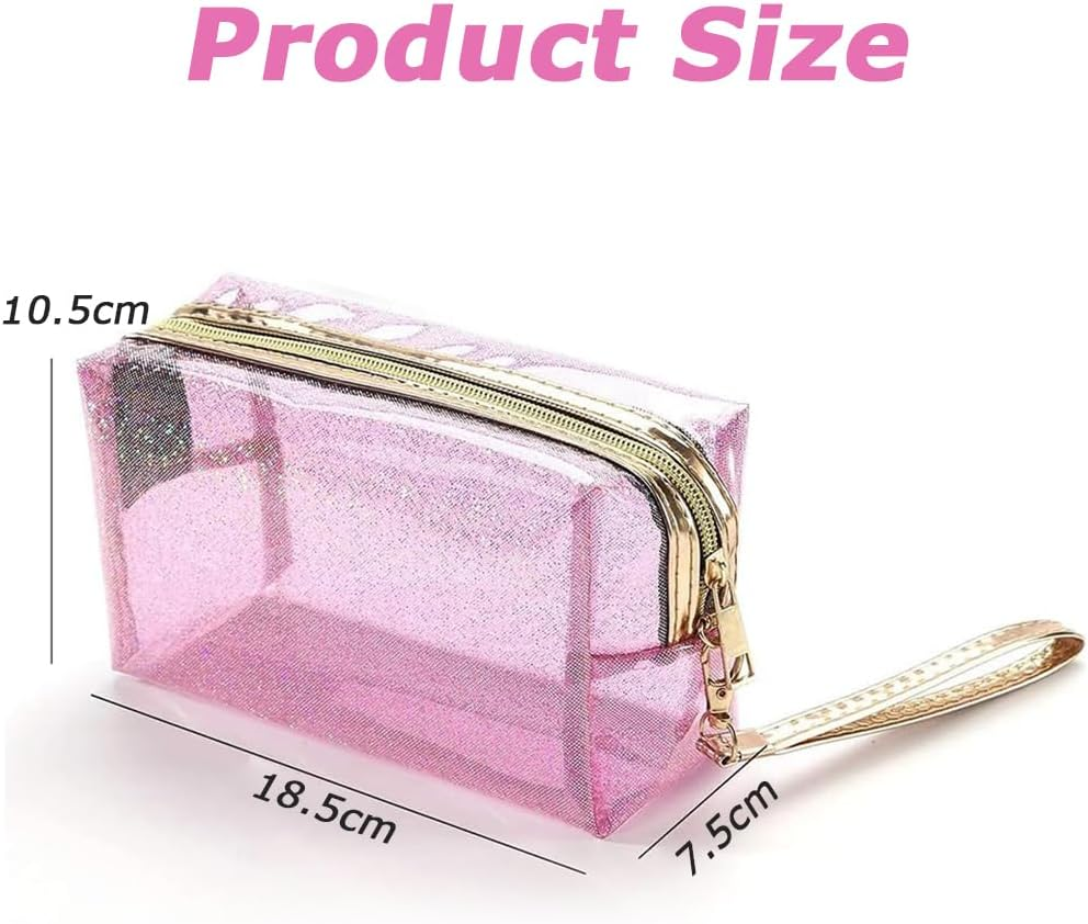 MOTRAIN 4-Pack Clear PVC Zippered Toiletry Bags with Handle Straps, Waterproof Cosmetic & Makeup Travel Organizer for Bathroom, Vacation & Storage image number 1