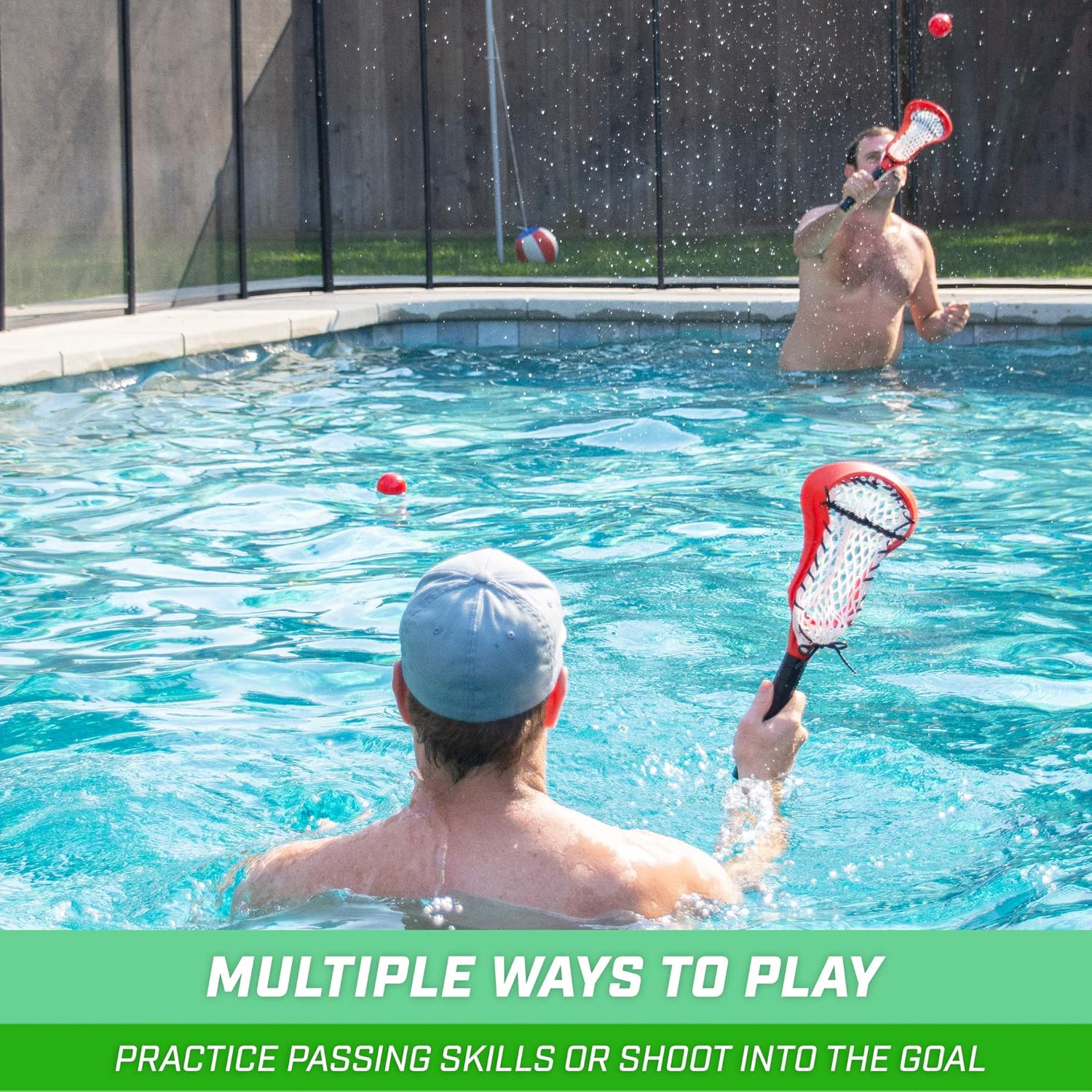 Gosports Splash Hoop 360 & Splash Pass Floating Pool Games - Choose between Basketball, Football and Lacrosse - Set Includes Hoop, Balls and Pump image number 6