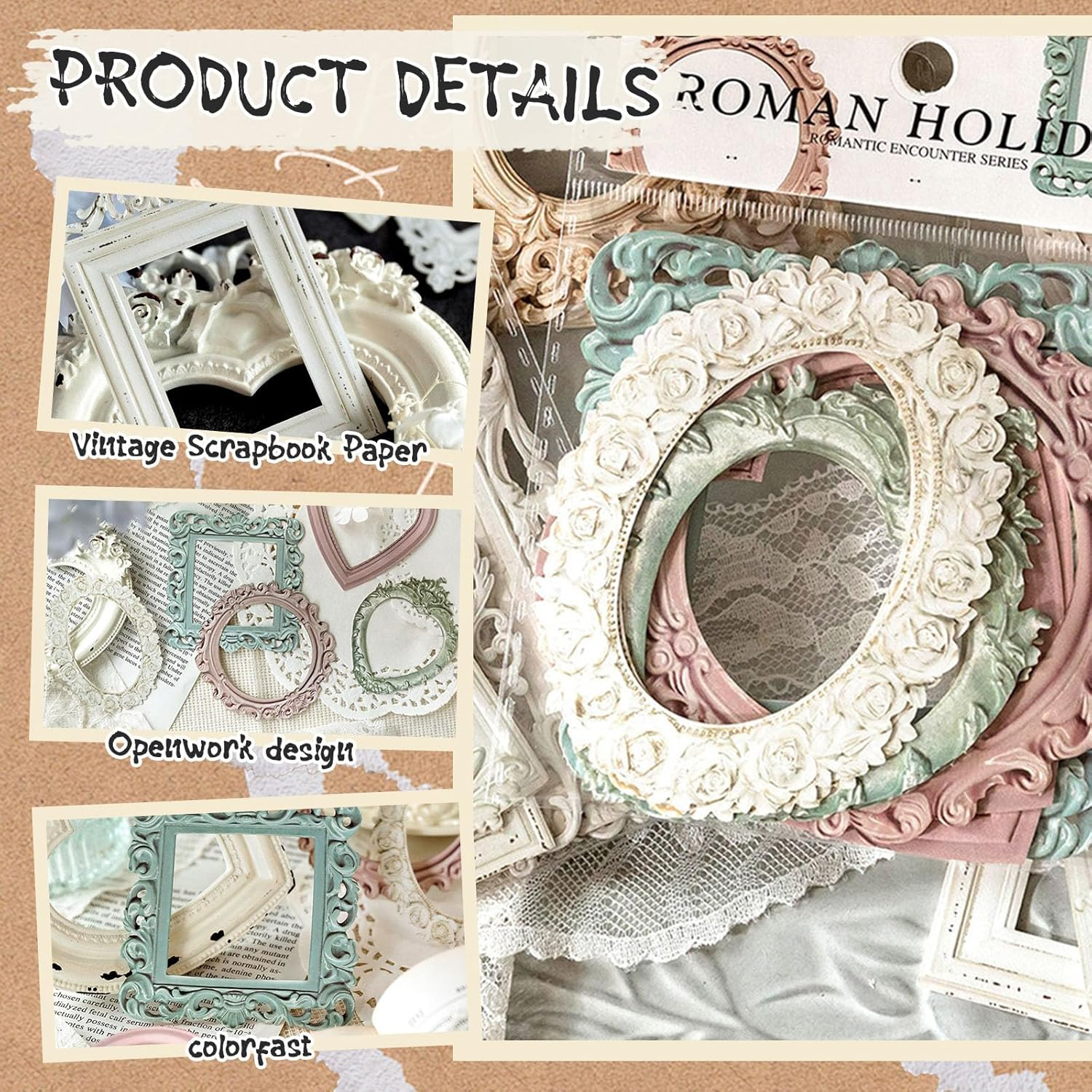 Vintage Scrapbook Frames Cutout - 40Pcs Decorative Paper Cutouts for Scrapbooking Supplies and Photo Embellishments image number 4