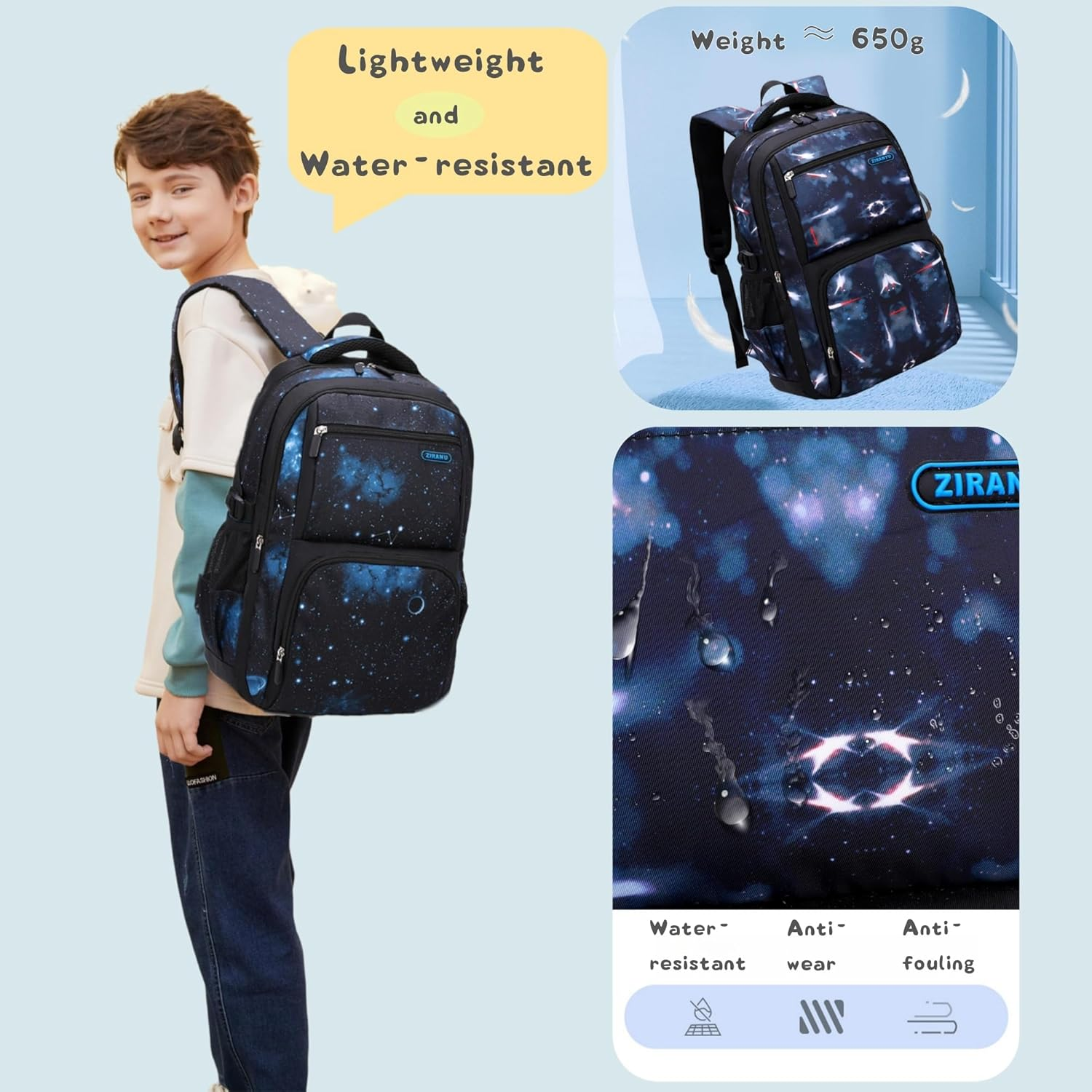 Galaxy-Print School-Bag Backpack for Boys Middle-School Elementary Bookbag image number 6