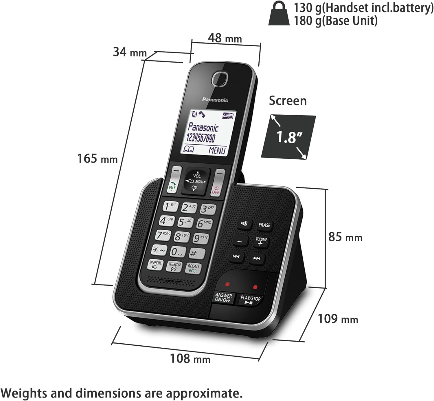 Panasonic DECT Digital Cordless Phone with Answering Machine and 1 Handset (KX-TGD320ALB) image number 2