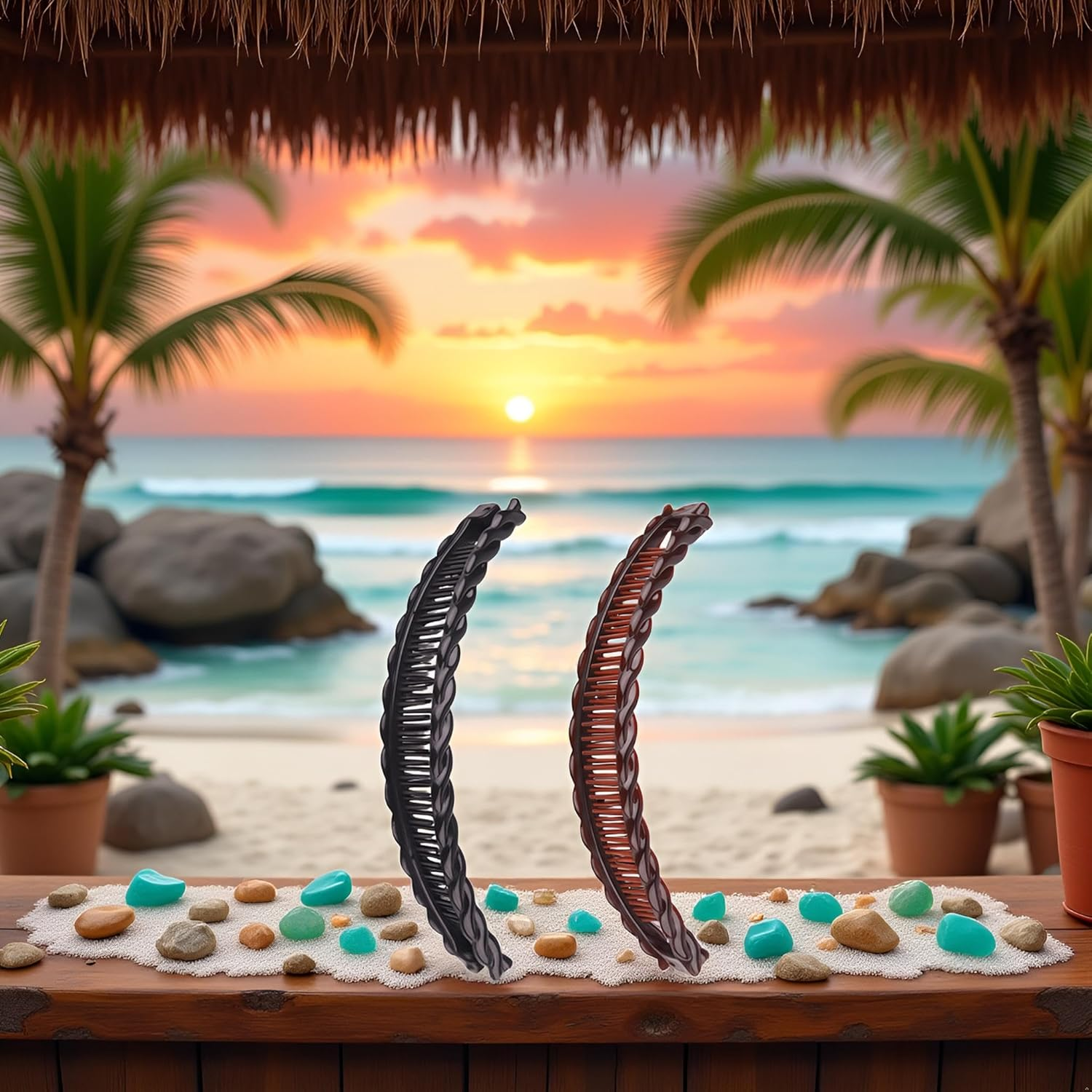 2 Pack One Black and One Brown Tort Banana Clips Fish Clips Vintage Clincher Combs Tool for Thick Curly Hair Accessories Banana Hair Comb Fish Grip Slide Hair Clips Claws Set，Clips and Barrettes image number 1