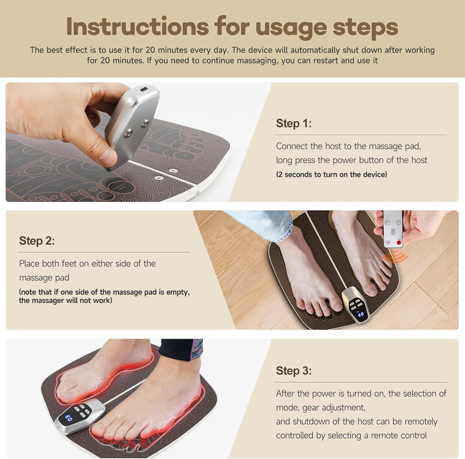 SNUYUERS Foot Massager Mat for Neuropathy,Ems Foot Massager for Circulation and Pain Relief, Foldable Feet and Calves Massage Machine with 8 Modes and 32 Intensity Levels for Muscle Relaxation image number 5