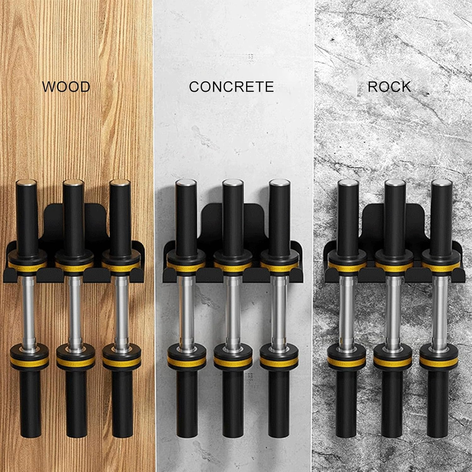 Wall Mounted Barbell Holder, Heavy Duty Carbon Steel Plate Barbell Storage Organizer with Rubber Pads Vertical Hanging Multi Purpose Barbell Storage Rack for Home Gym Accessory