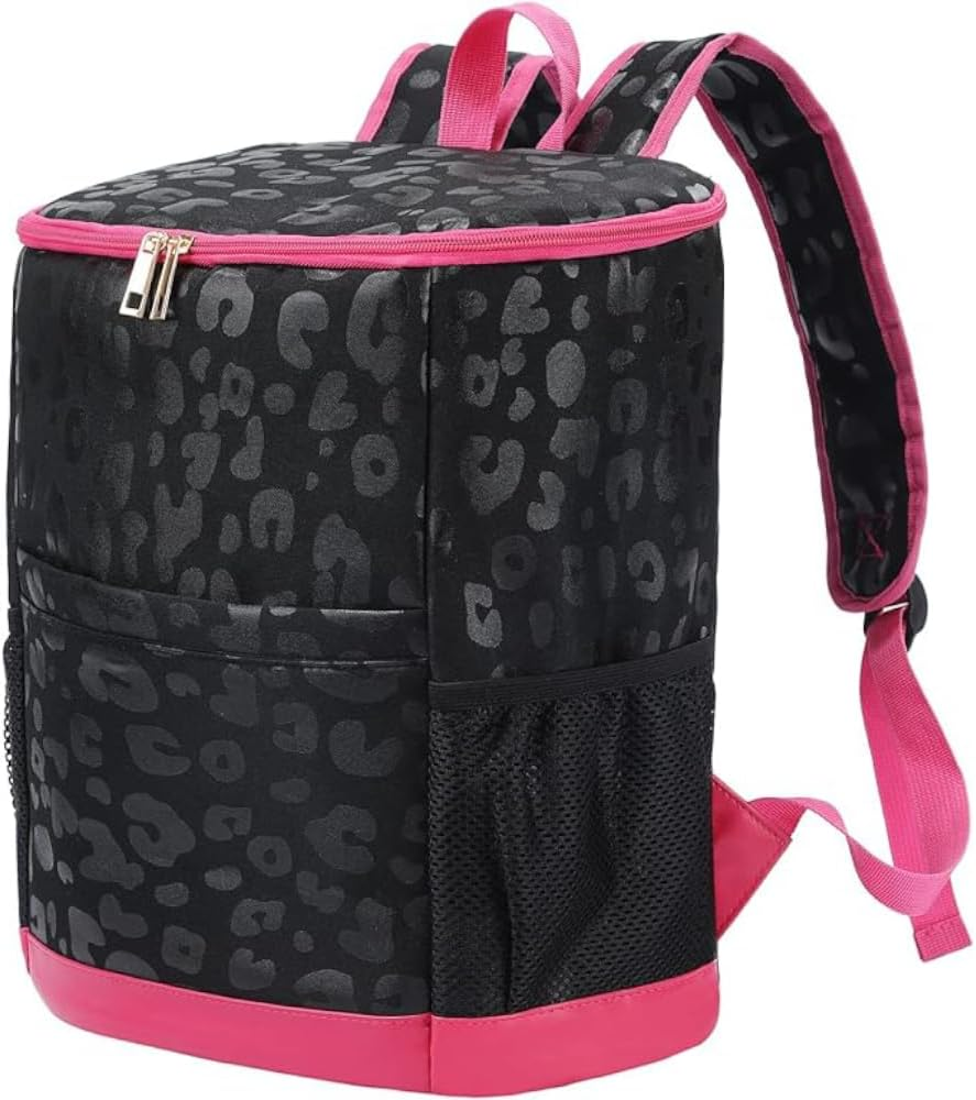 Leopard Cooler Backpack - 24 Can Insulated Lunch Bag for Women, Lightweight Soft Cooler Compartment for Hiking & Camping