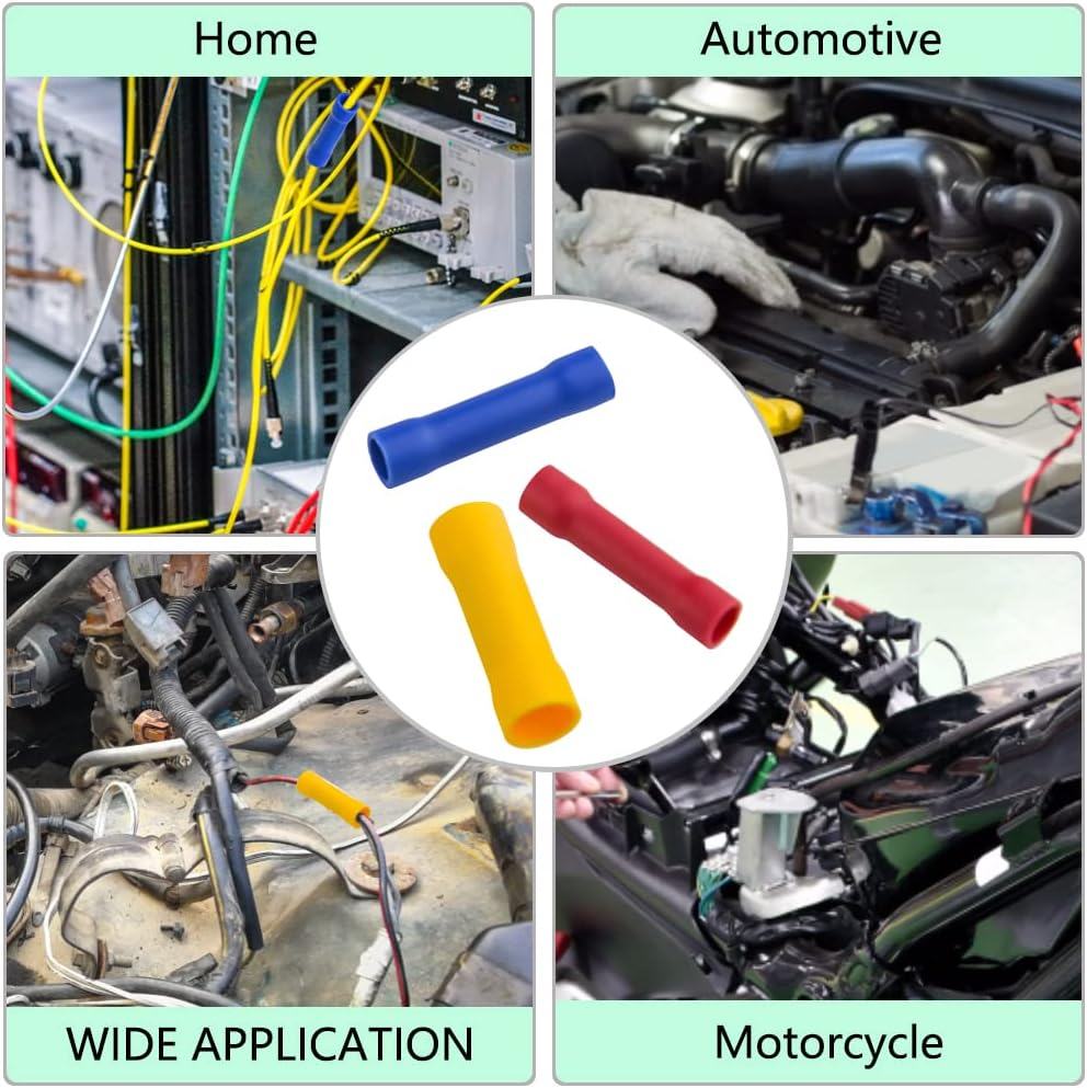 WMYCONGCONG 200 PCS Butt Splice Crimp Connectors Insulated Electrical Straight Wire Terminal Connectors Assortment Kit