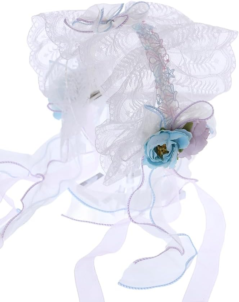 C-106 White Headband with Blue Purple Flowers Bow Lace Ruffle Gothic Lolita Maid Party Celebration Hair Accessories Head Accessory image number 4