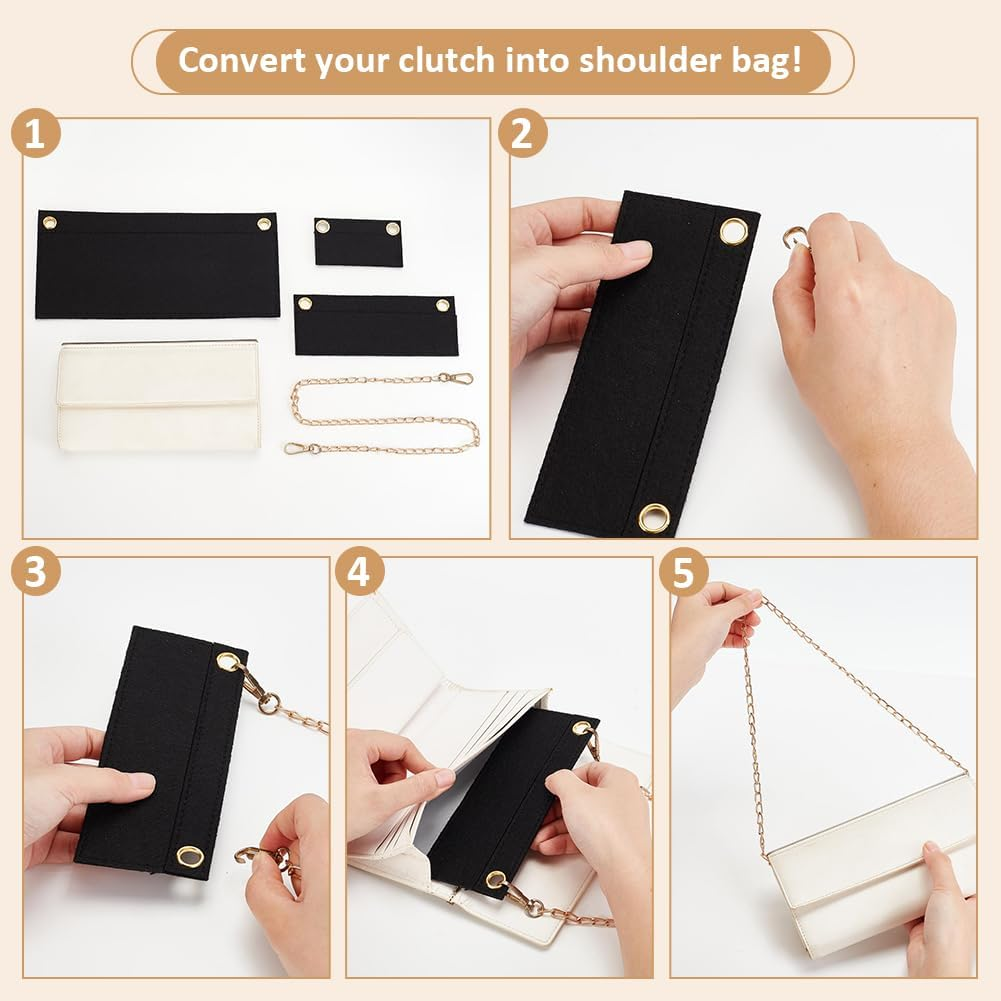 WADORN Pack of 3 Wallet with Felt Insert, Handbags Separator Pocket inside Carry Bag Organiser Conversion Multi-Pocket Felt Insert with Eyelet Organiser for Handbag Pochette Clutch Travel Bag image number 6