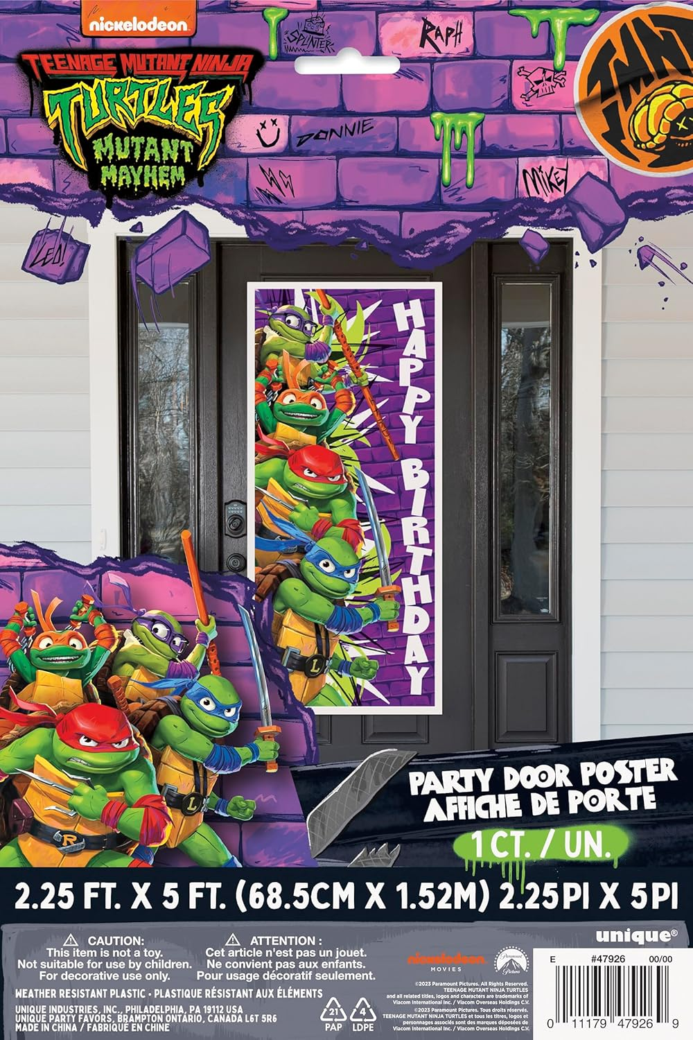 Teenage Mutant Ninja Turtles Birthday Door Poster - 27" X 60", 1 Count | Eye-Catching Party Decoration for Kid'S Parties image number 1