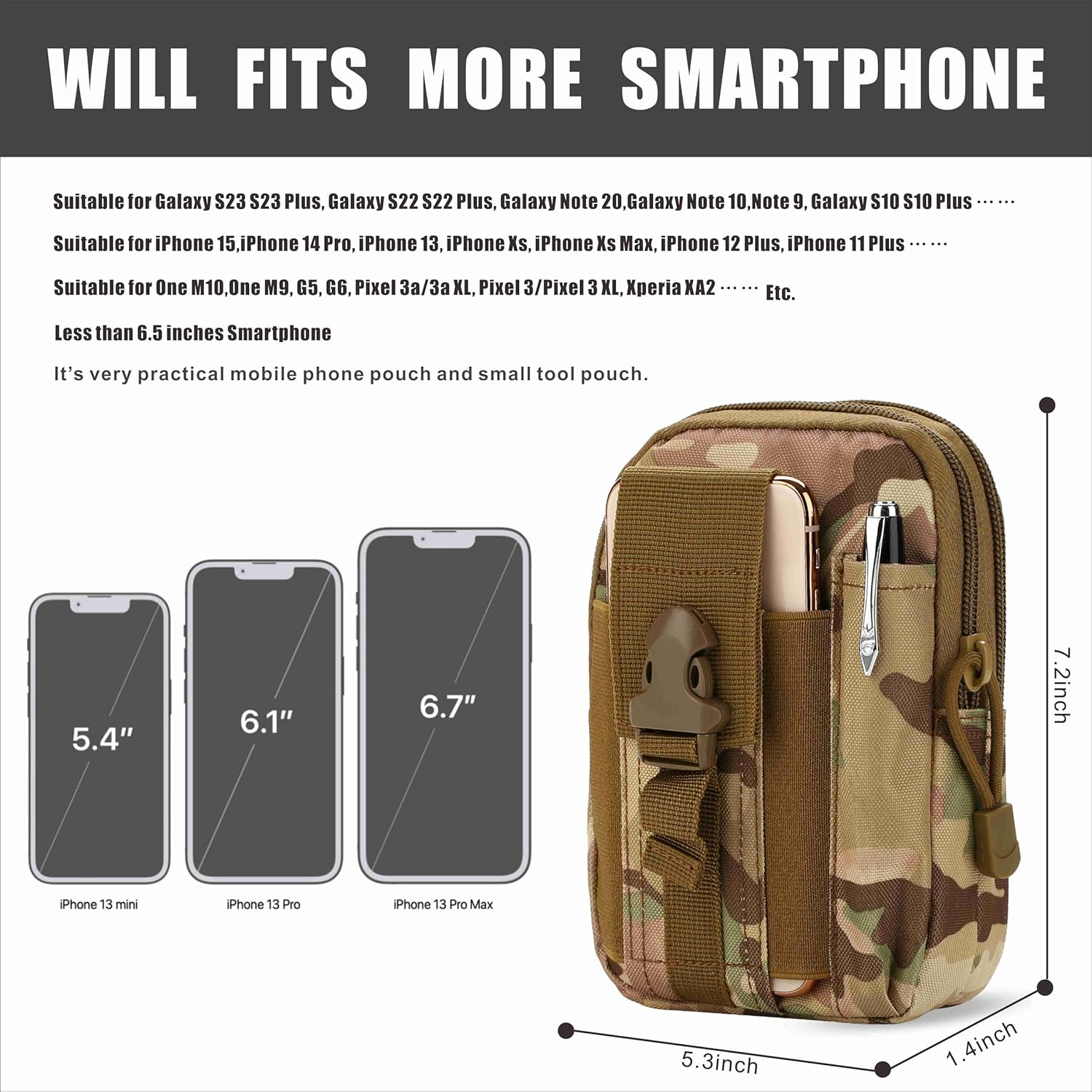 DOUN Outdoor Tactical Waist Bag EDC Molle Belt Waist Pouch Security Purse Phone Carrying Case for Iphone 8 plus Galaxy Note 9 S9 or Less than 6.2 Inches Smartphone - CP Camouflage image number 2