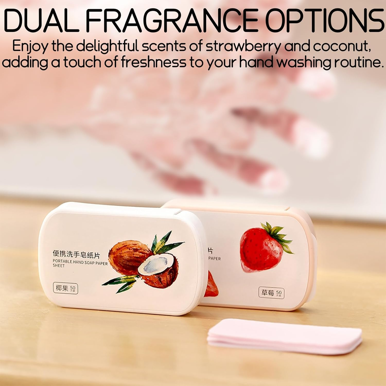 Disposable Soap Paper Sheets - 3 Boxes (150 Sheets) | Travel Hand Washing Cleaner | Strawberry & Coconut Fragrance | Portable for Camping, Hiking, School image number 2